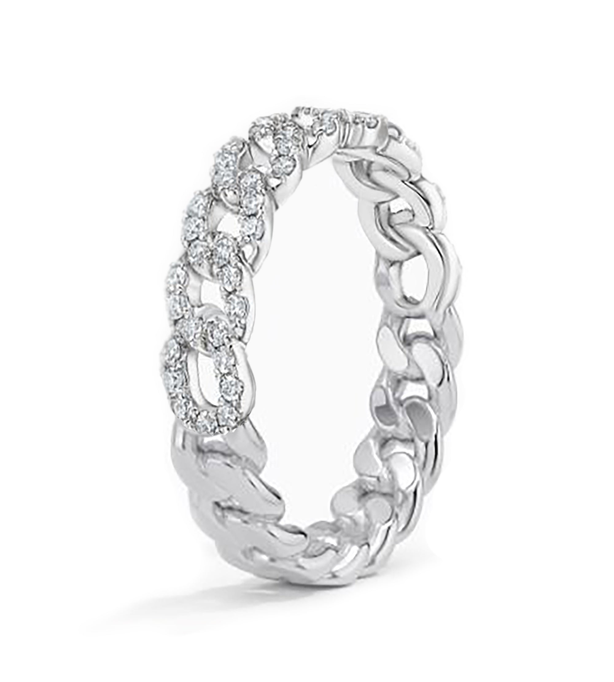 CZ Chain Ring in White Gold Plating