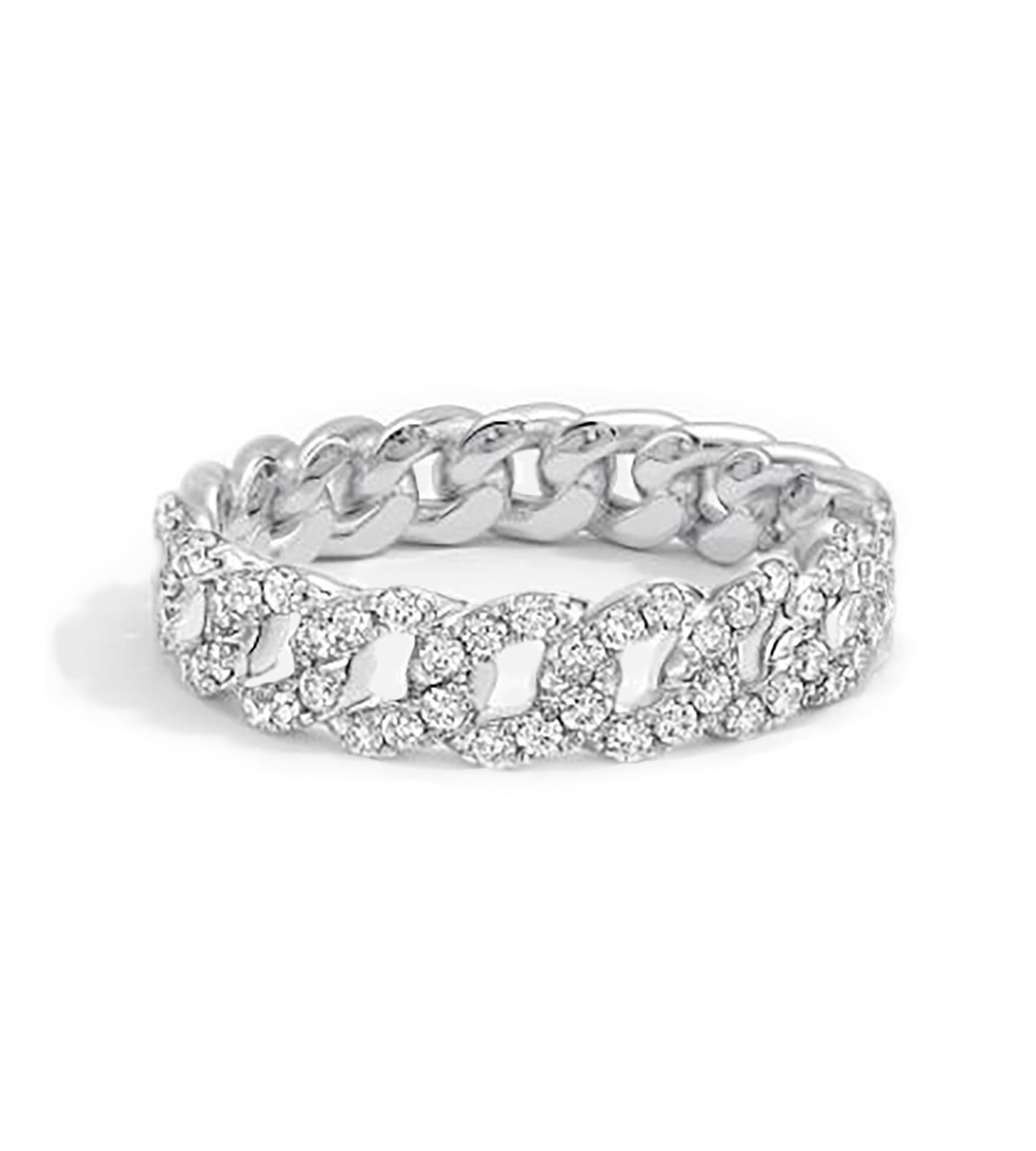 CZ Chain Ring in White Gold Plating