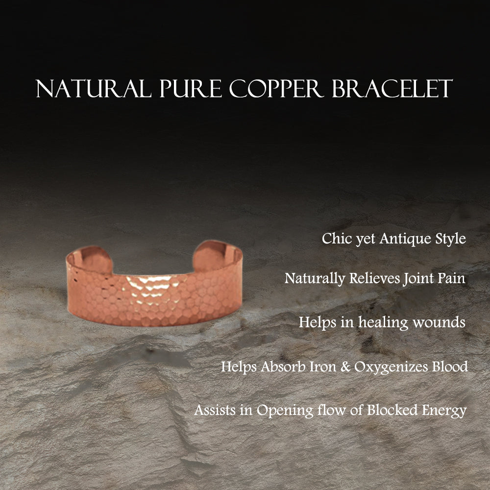 Uncoated Solid Copper Hammered Cuff Bracelet