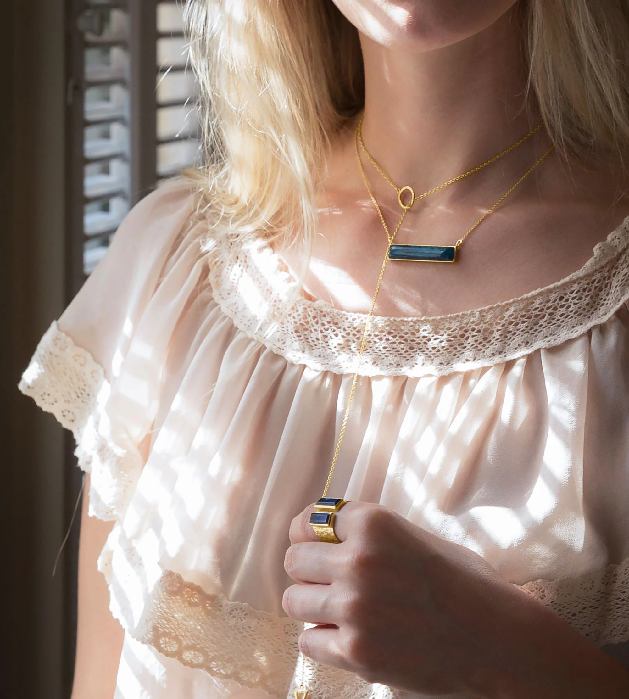 Multi-shape Lariat Necklace, 24"