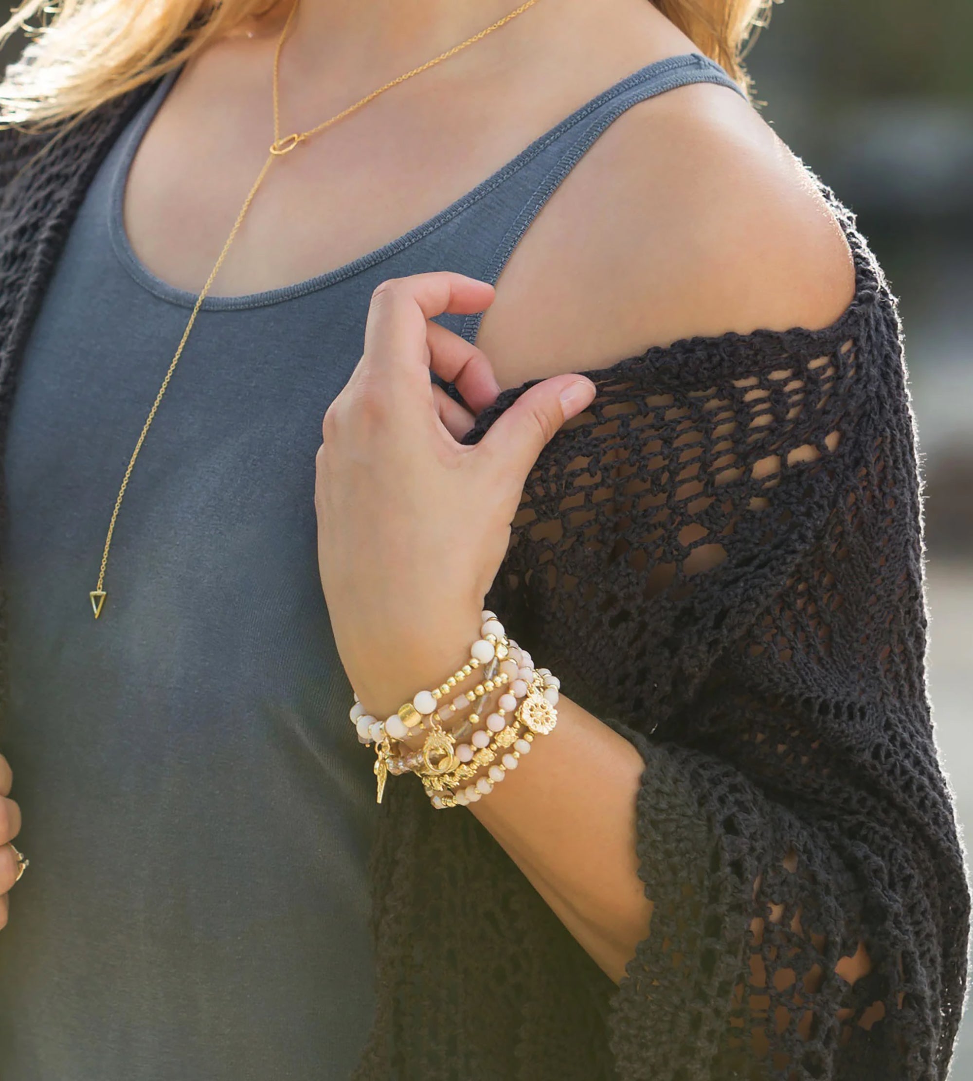 Multi-shape Lariat Necklace, 24"