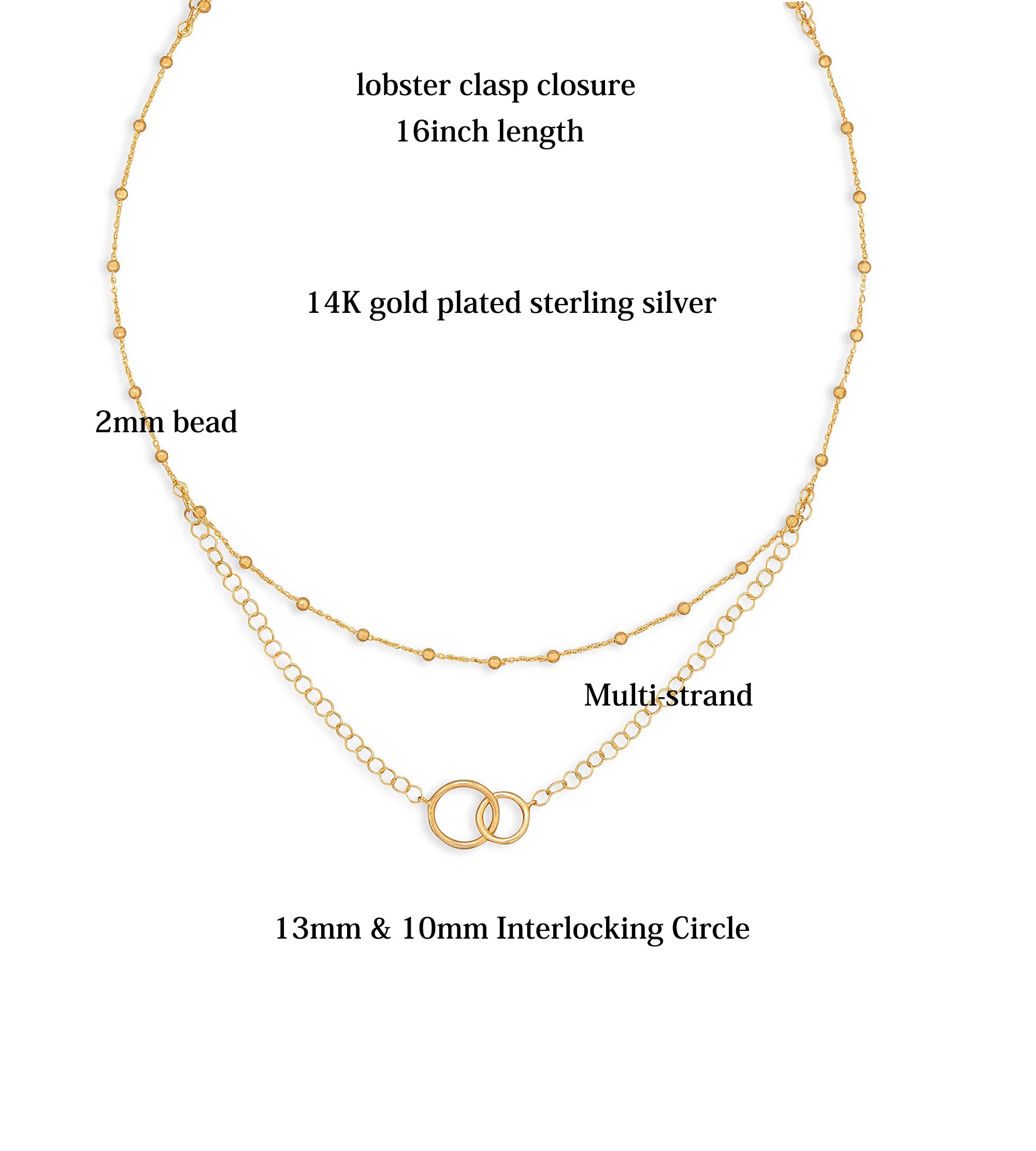 Double Strand Beads Necklace with Interlocking Circles