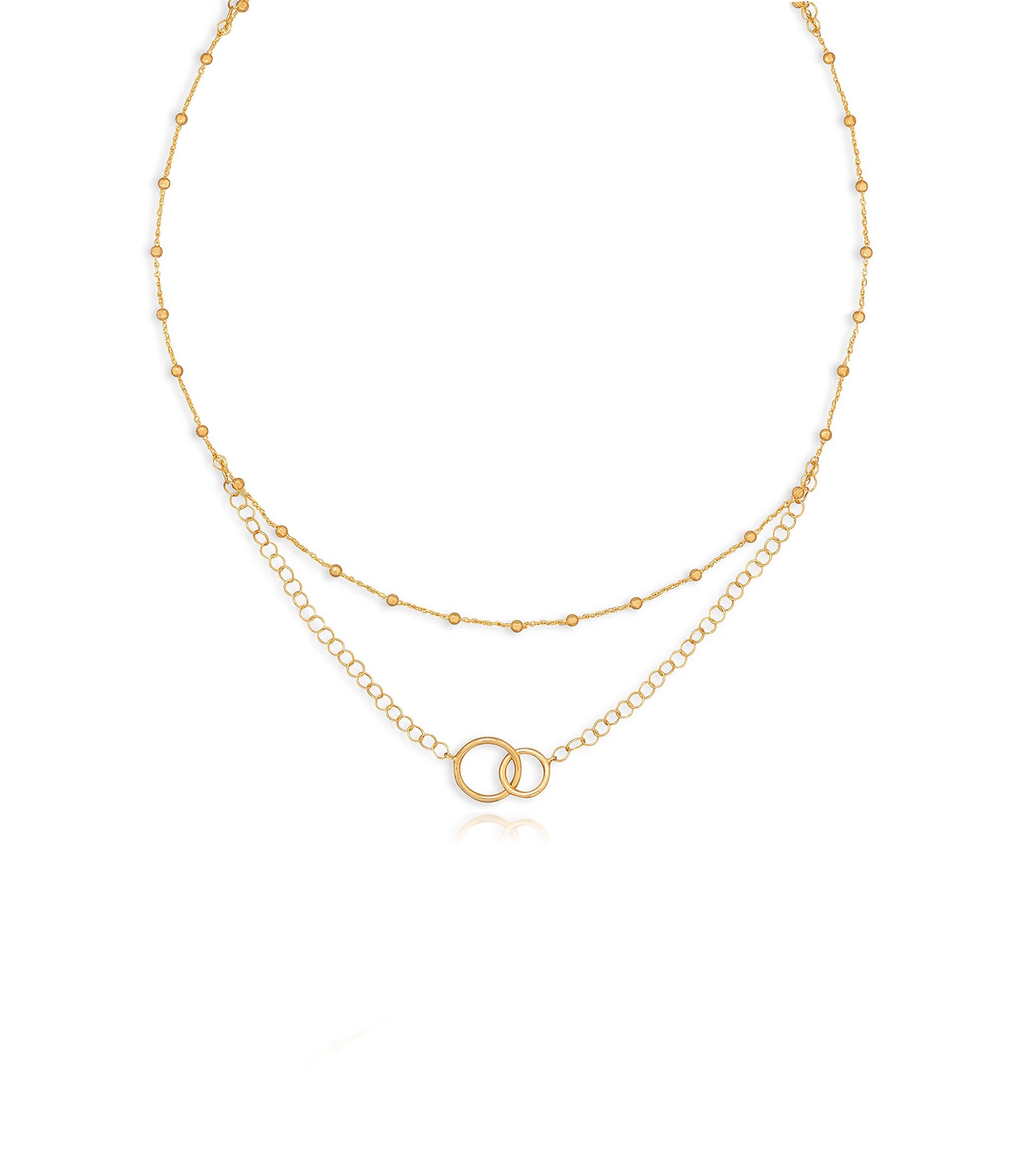 Double Strand Beads Necklace with Interlocking Circles