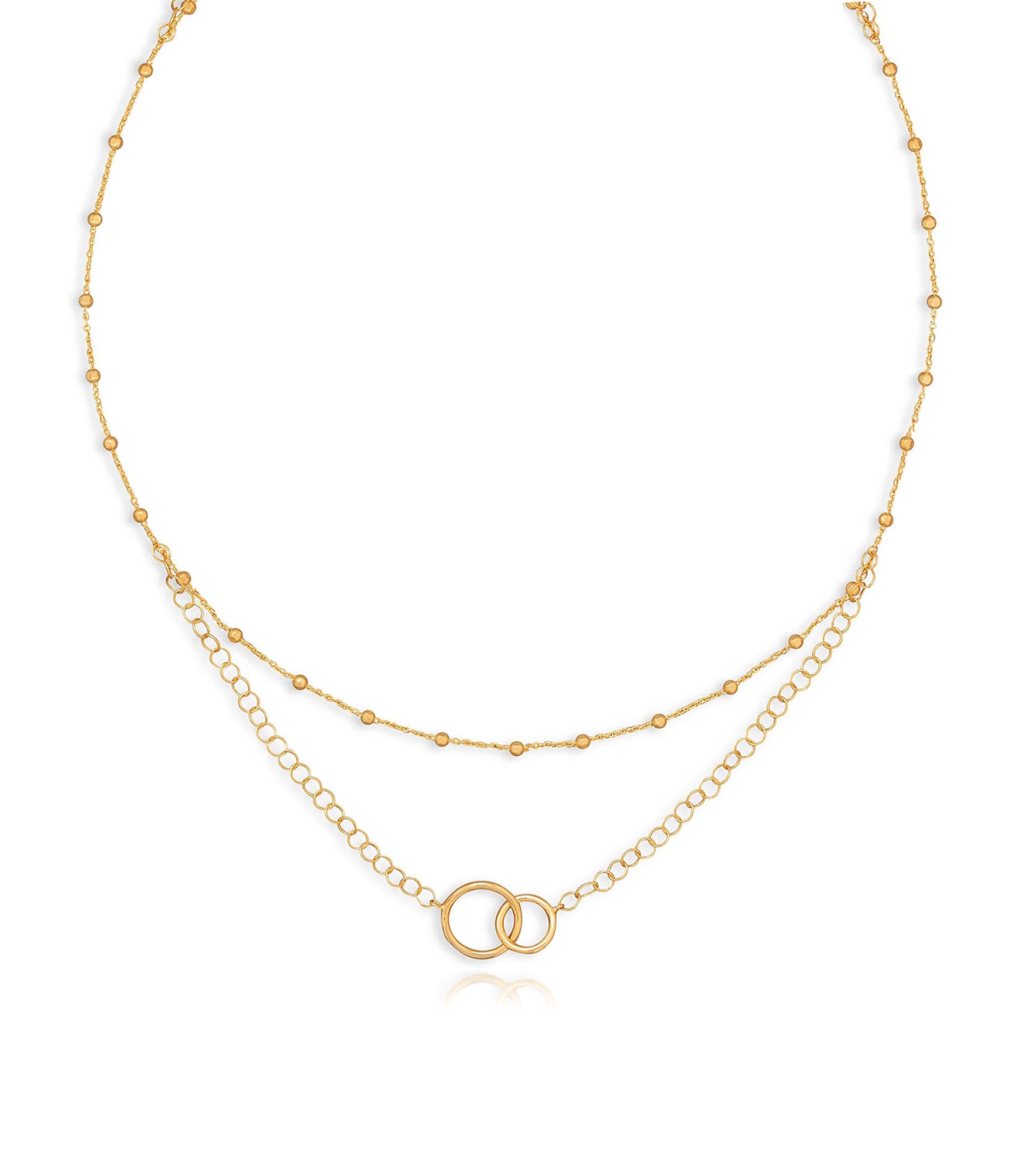 Double Strand Beads Necklace with Interlocking Circles