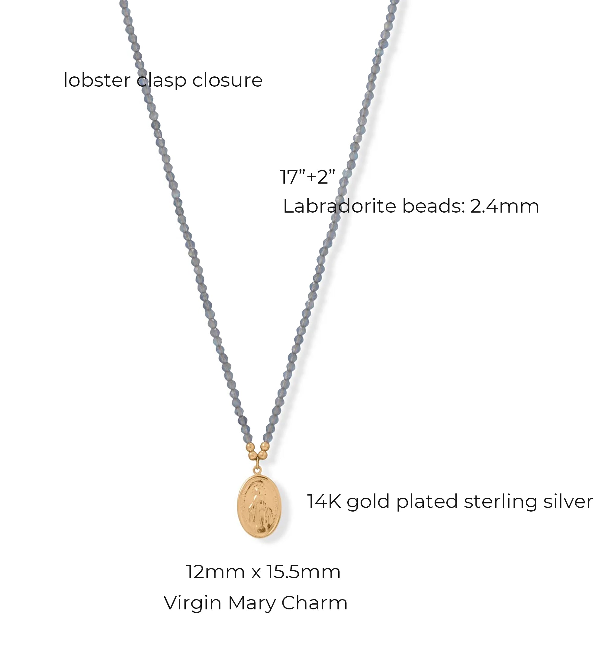 Virgin Mary Charm Labradorite Beaded Necklace