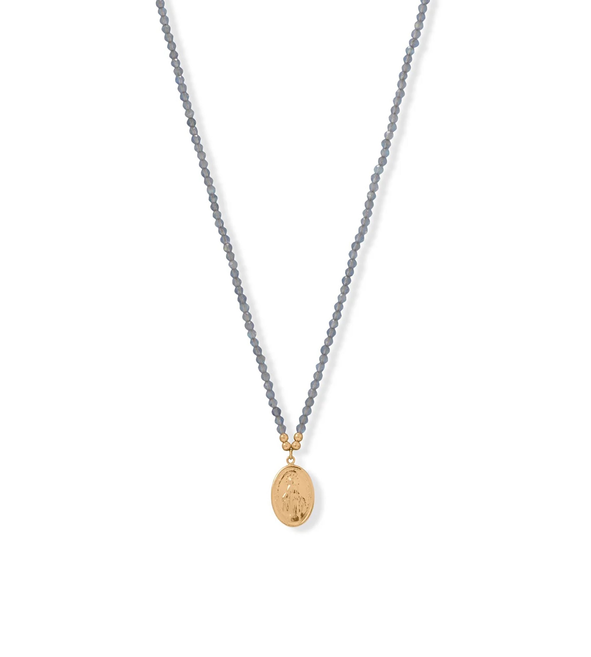Virgin Mary Charm Labradorite Beaded Necklace