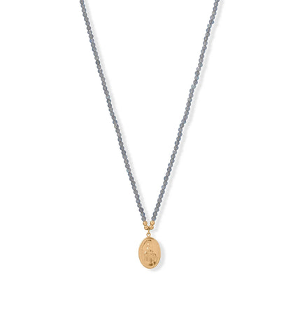Virgin Mary Charm Labradorite Beaded Necklace