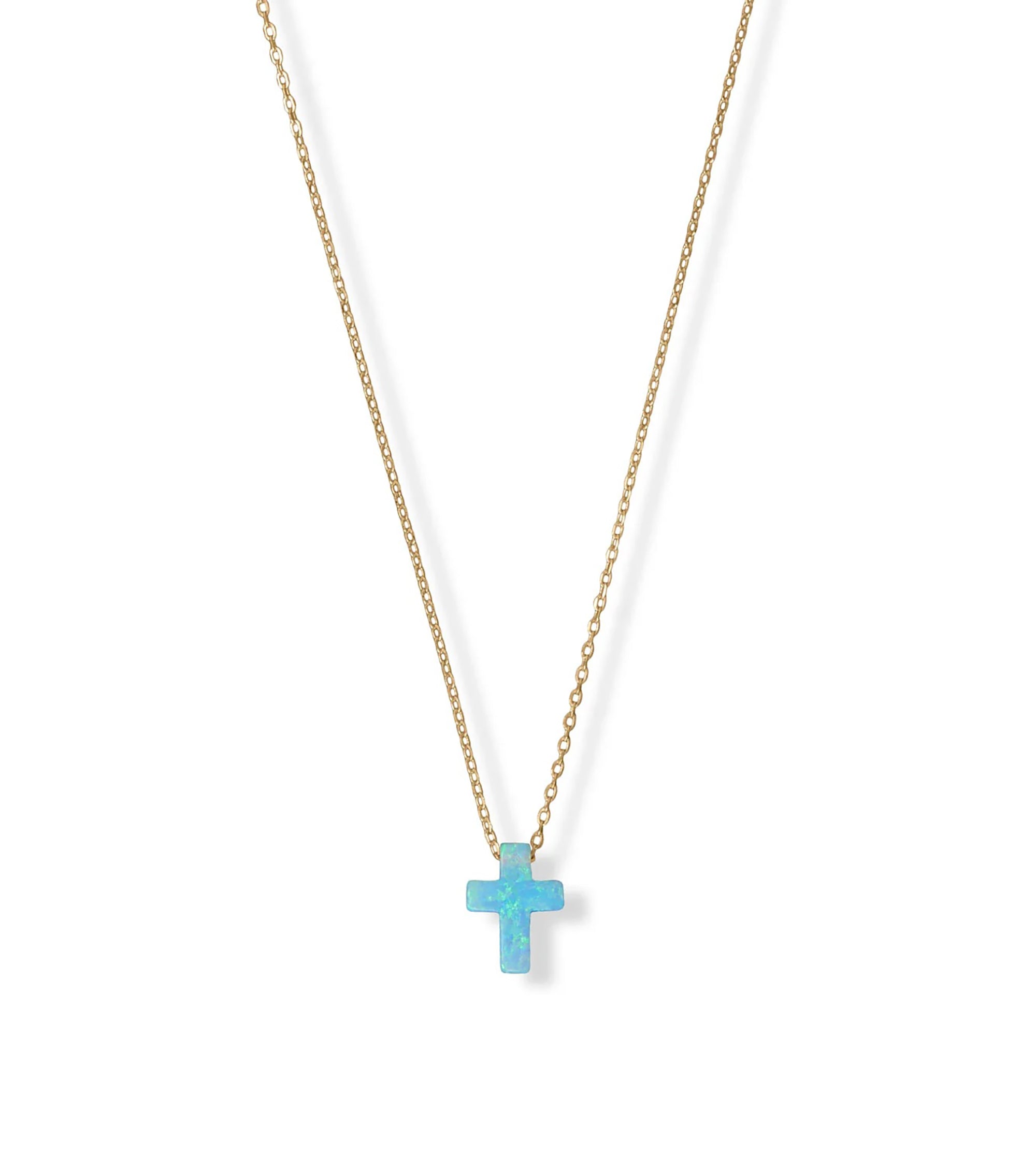 Blue Synthetic Opal Cross Necklace