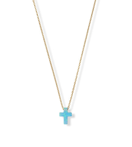 Blue Synthetic Opal Cross Necklace