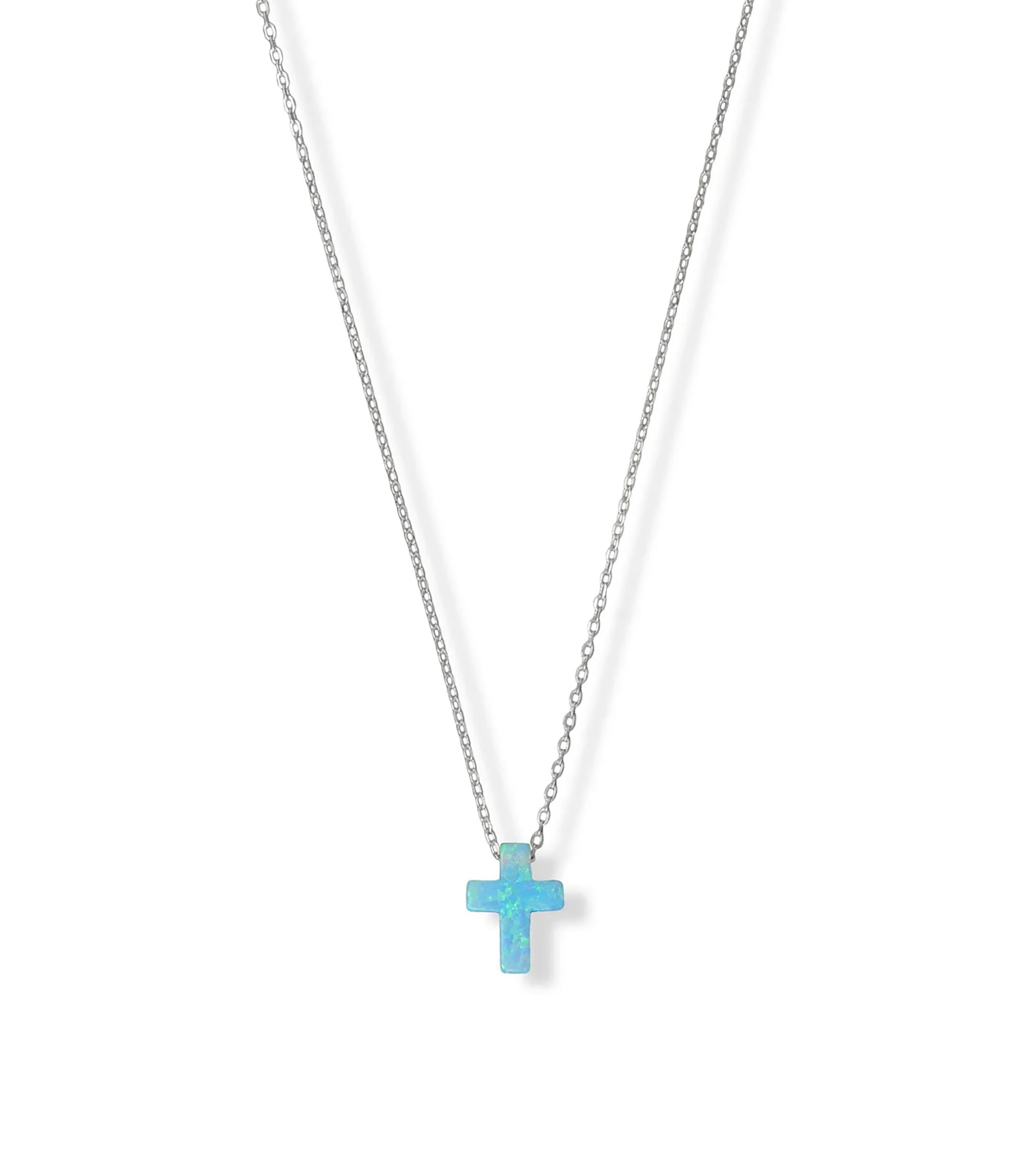 Blue Synthetic Opal Cross Necklace