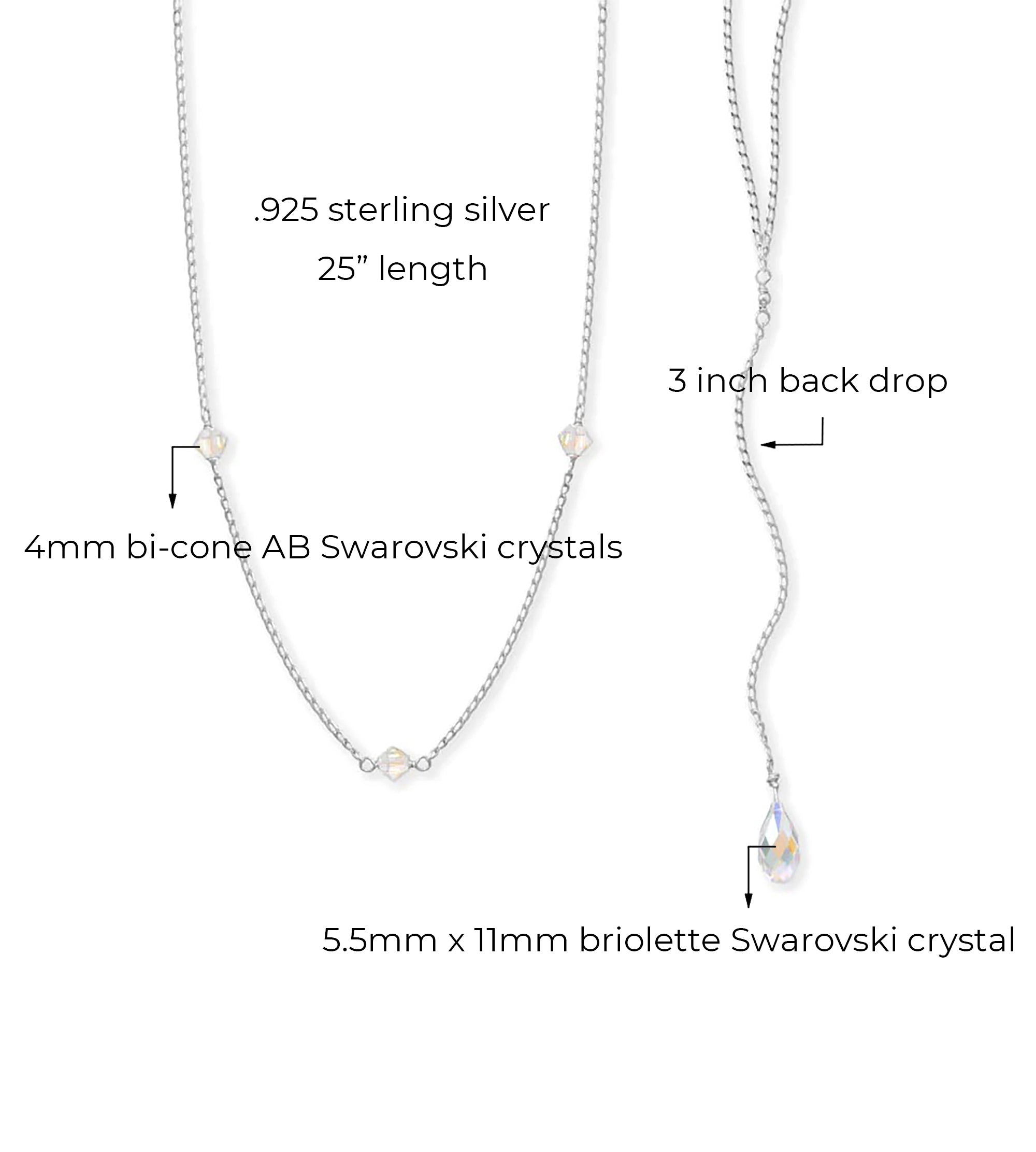 Back Drop Station Necklace with Swarovski Crystal, 25"