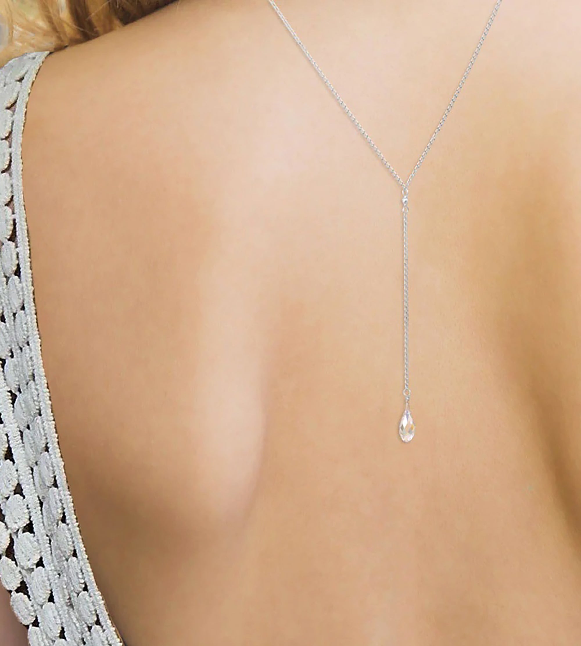 Back Drop Station Necklace with Swarovski Crystal, 25"