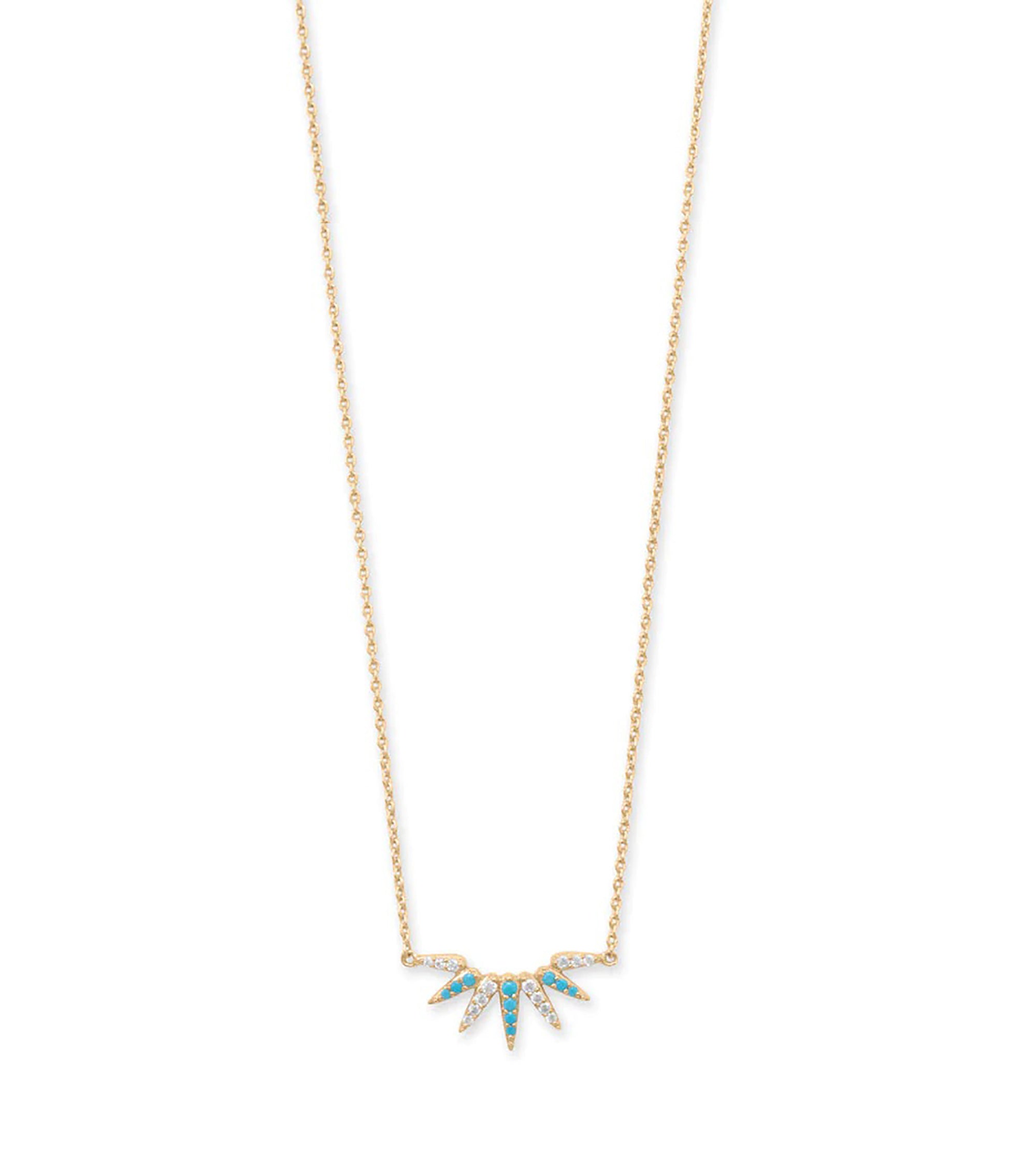 Synthetic Turquoise and CZ Sunrise Necklace