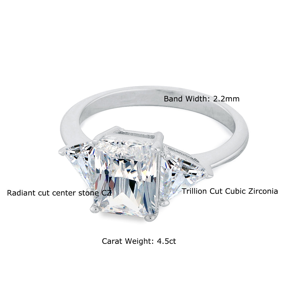 4.5 Carat Radiant Cut Cubic Zirconia Engagement Ring