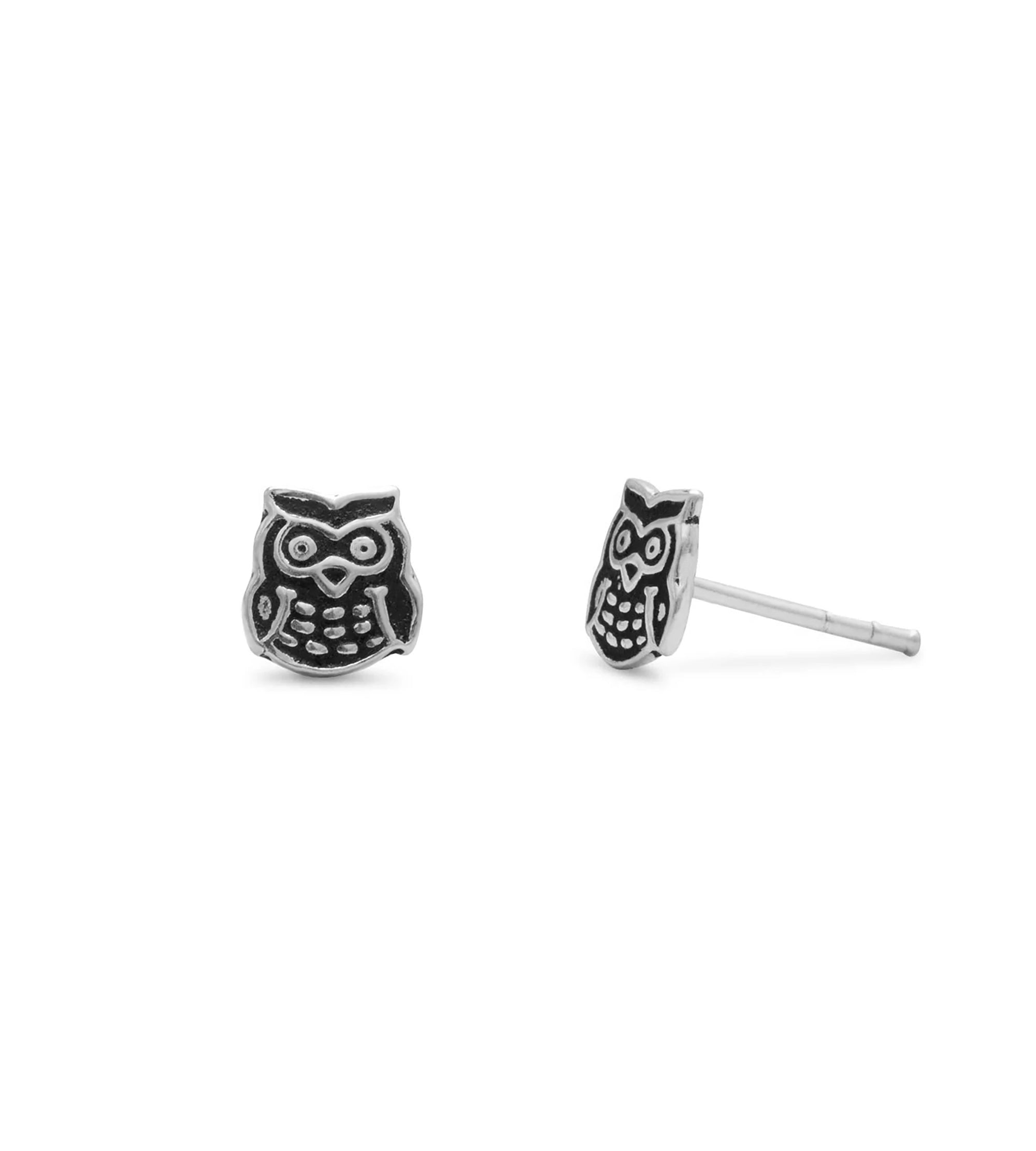 Oxidized Owl Earrings