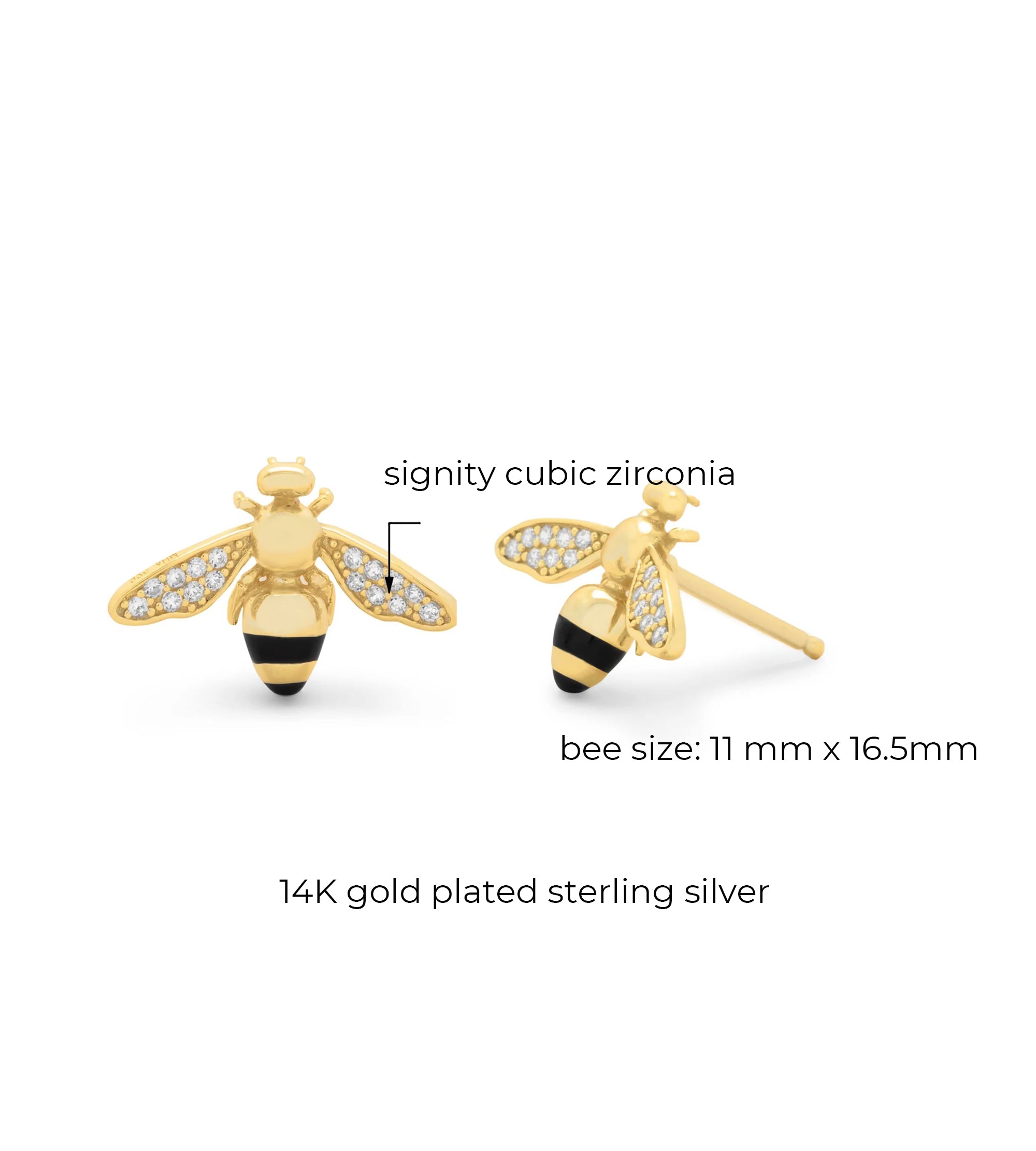 Signity CZ Bee Stud Earrings