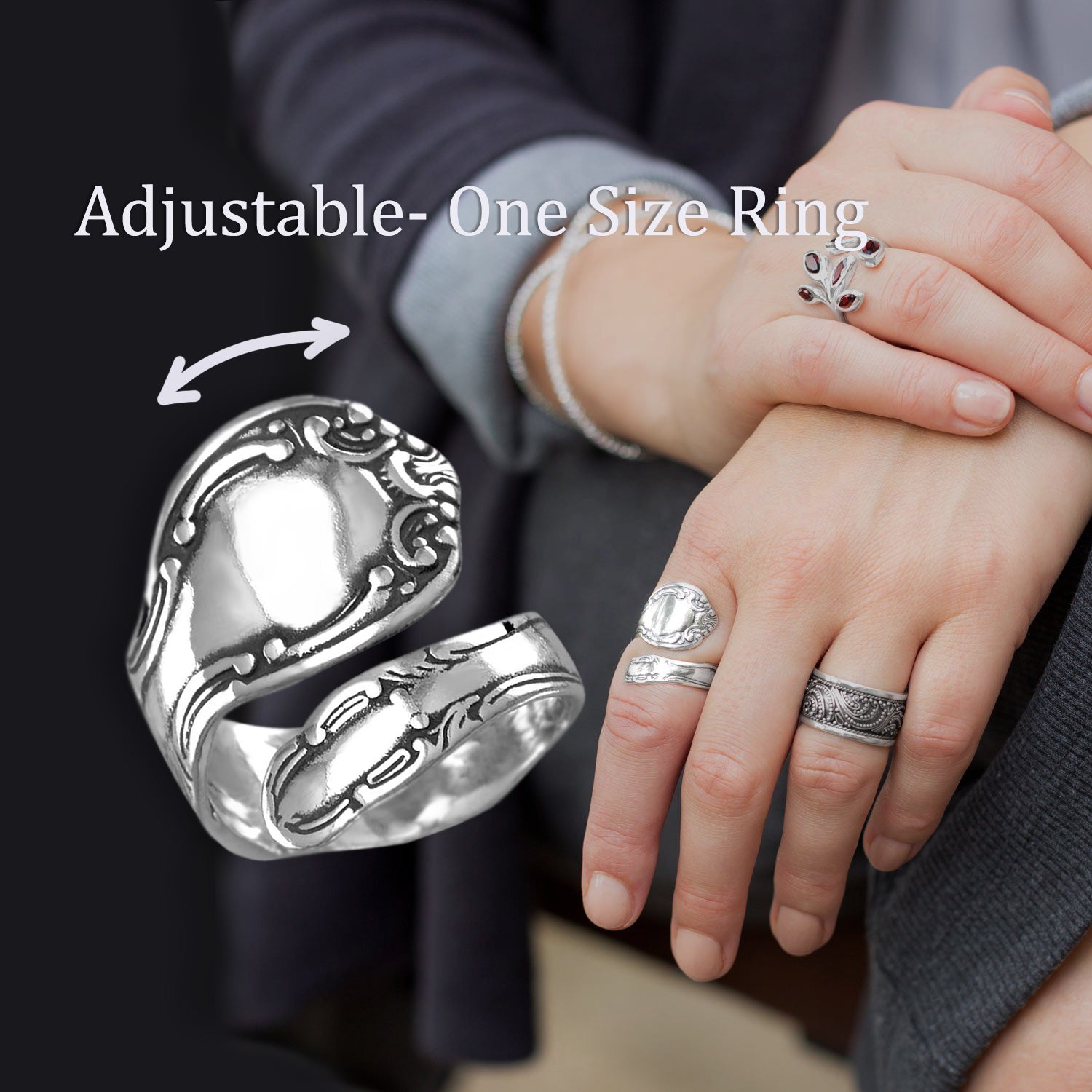 Oxidized Sterling Silver Spoon Ring