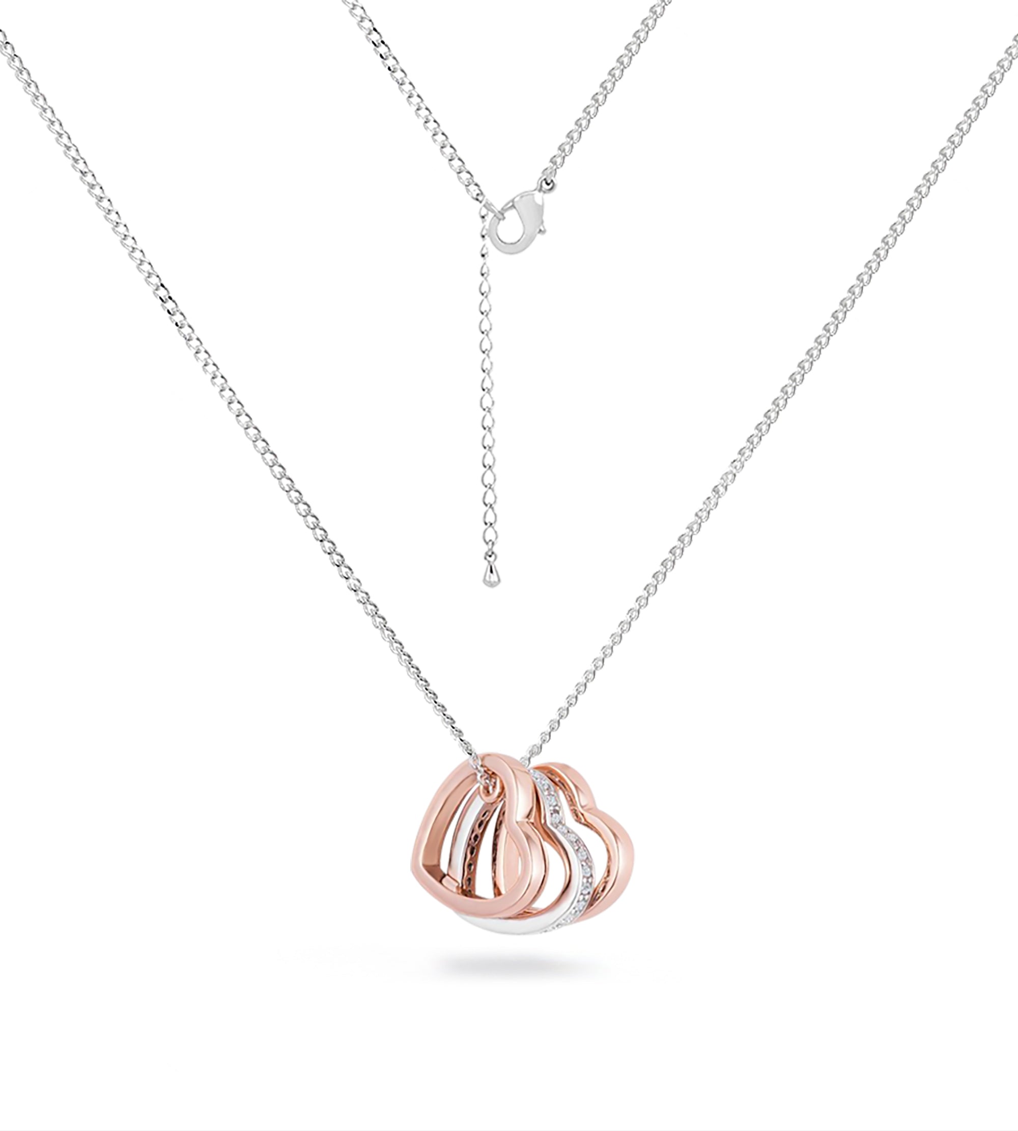 CZ Triple-Color Heart Necklace