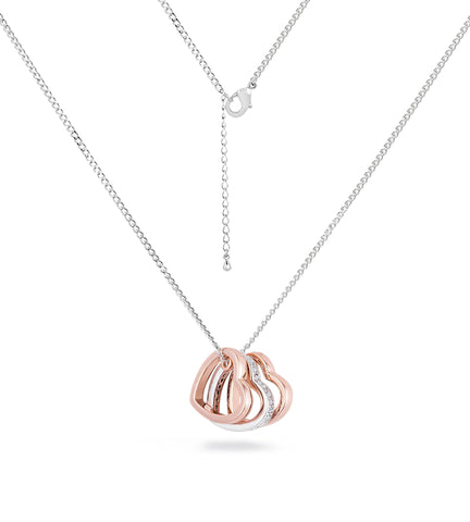 CZ Triple-Color Heart Necklace