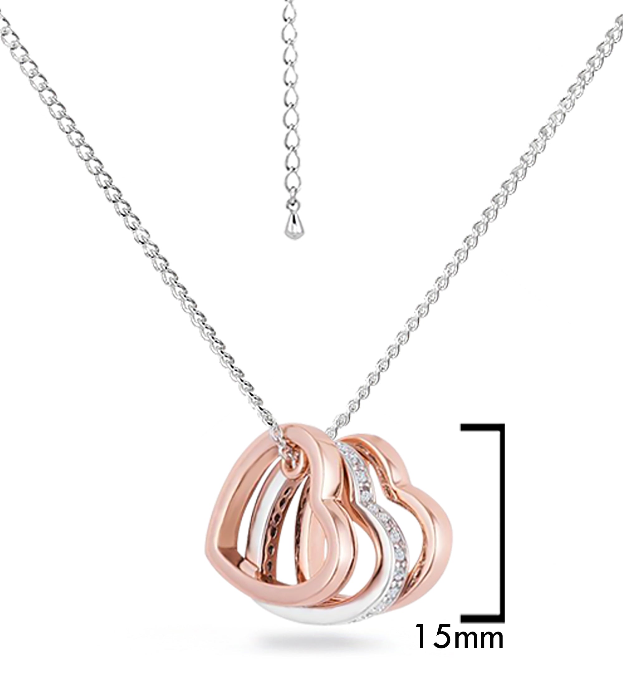 CZ Triple-Color Heart Necklace