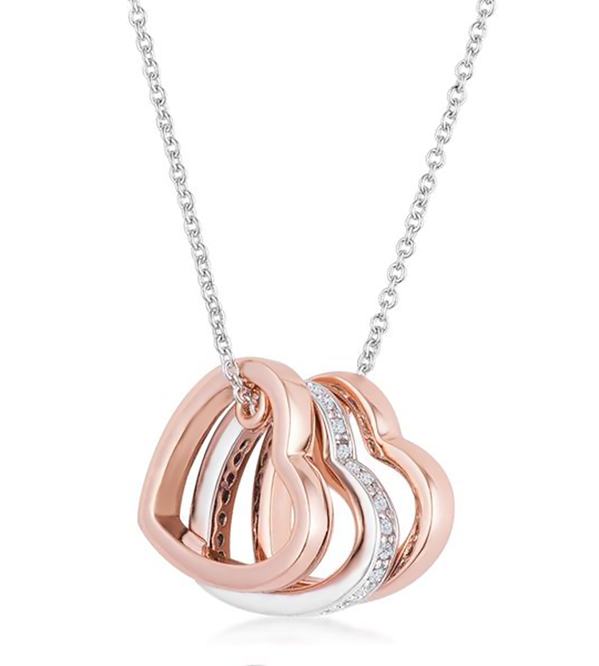 CZ Triple-Color Heart Necklace