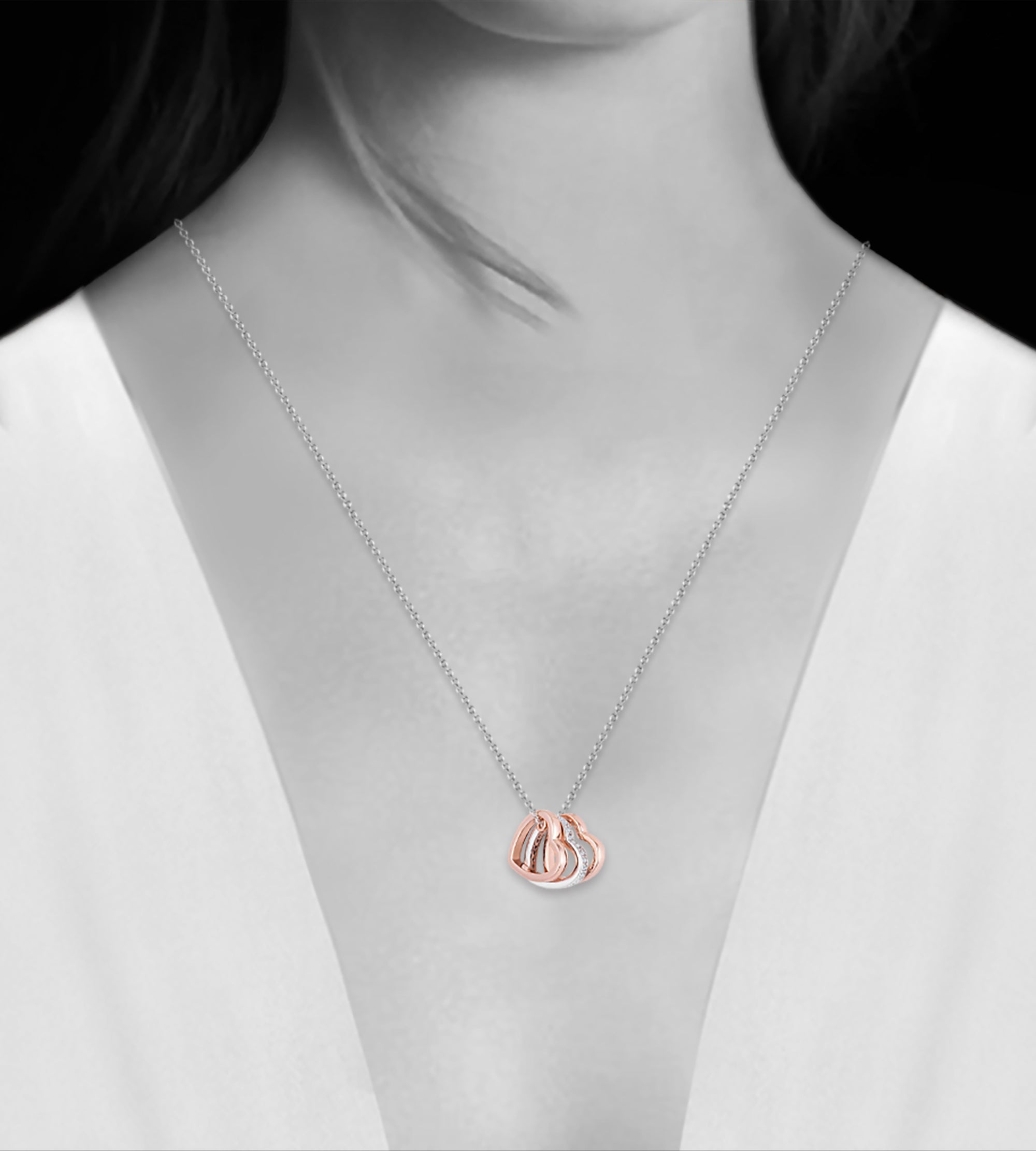 CZ Triple-Color Heart Necklace