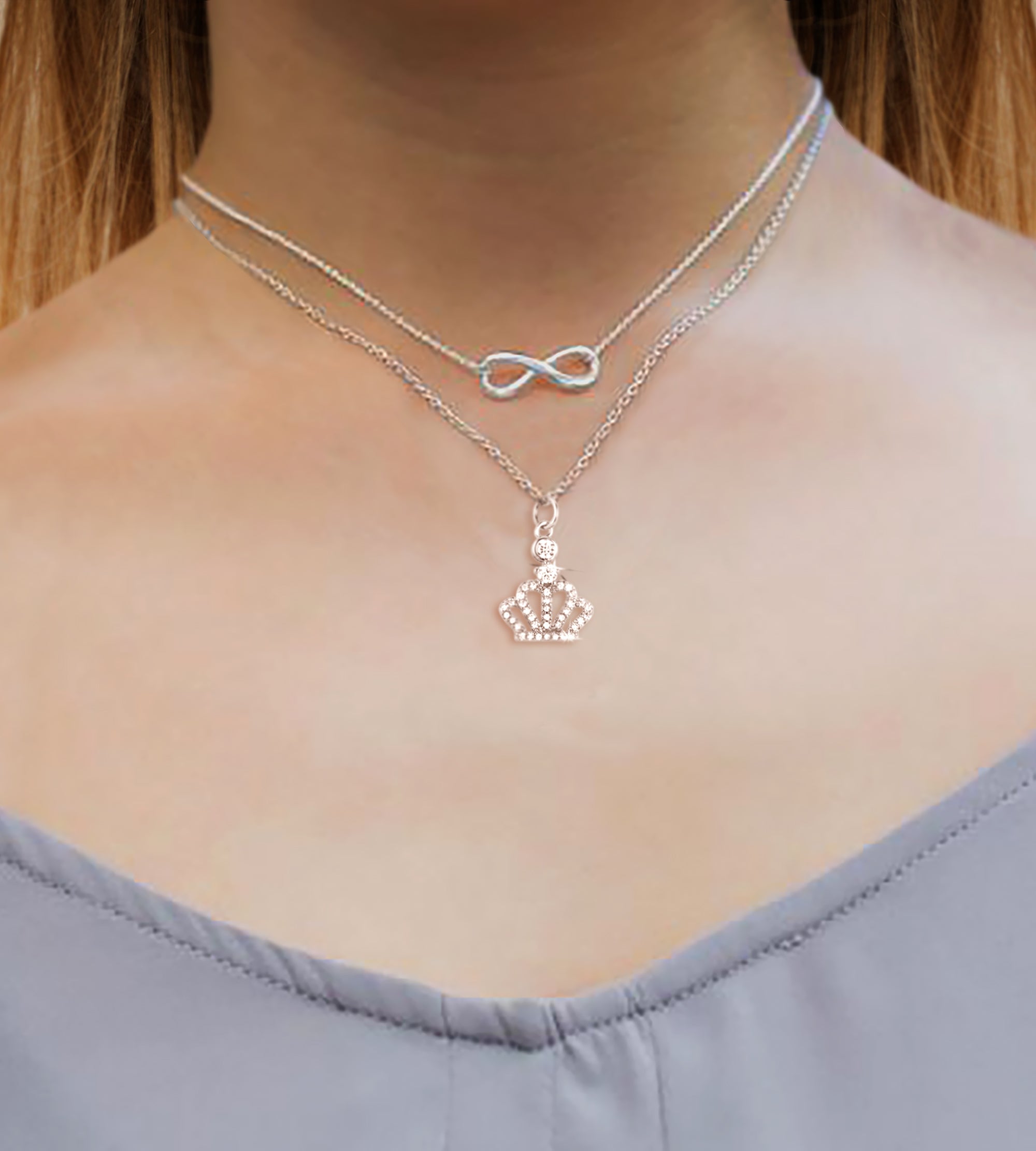 CZ Crown Charm Necklace