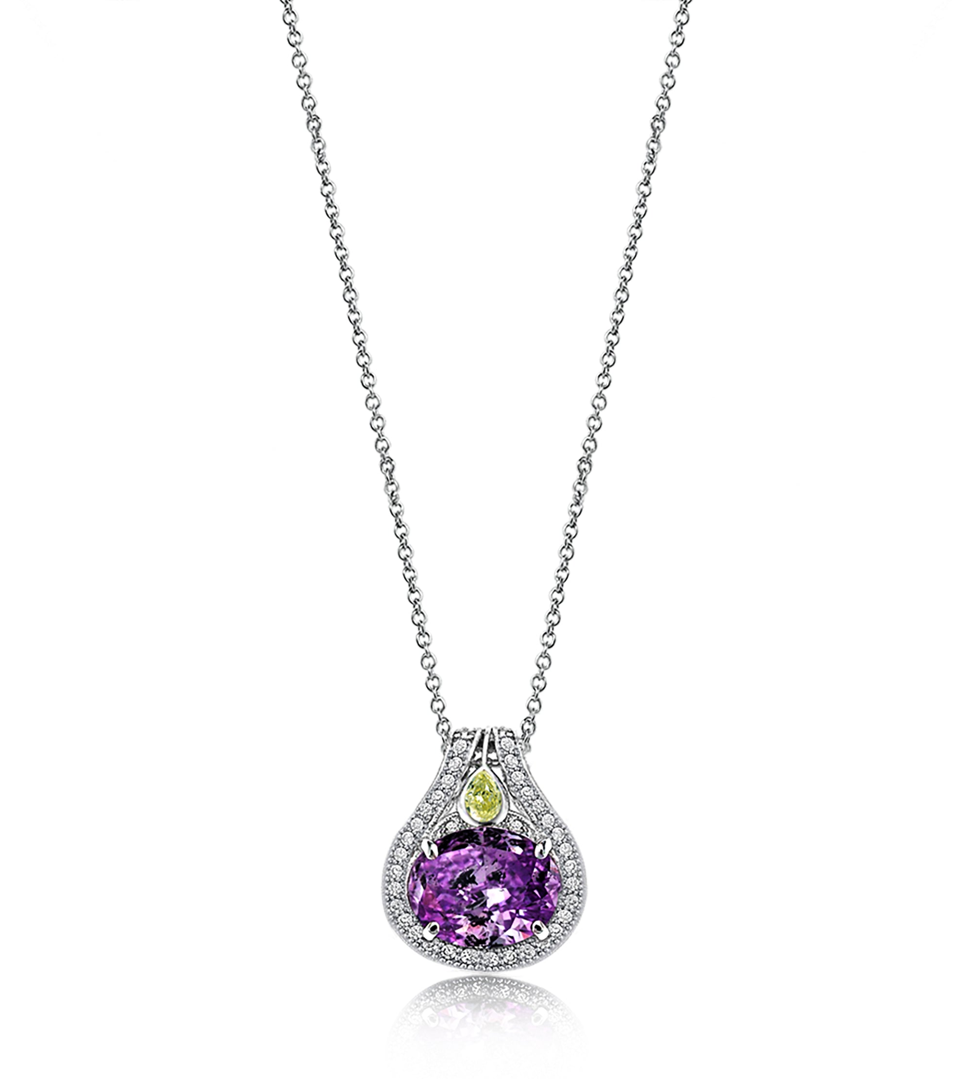 Purple Oval-Shaped CZ Pendant Necklace
