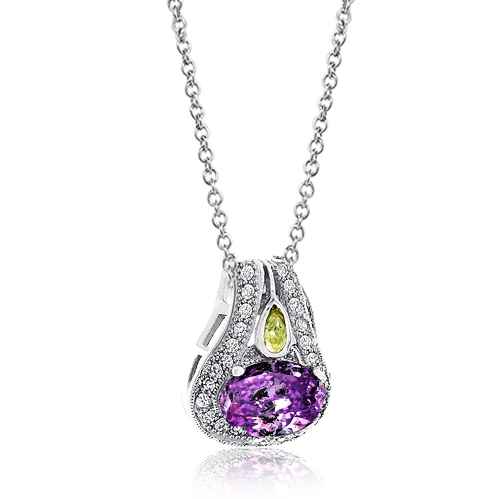 Purple Oval-Shaped CZ Pendant Necklace