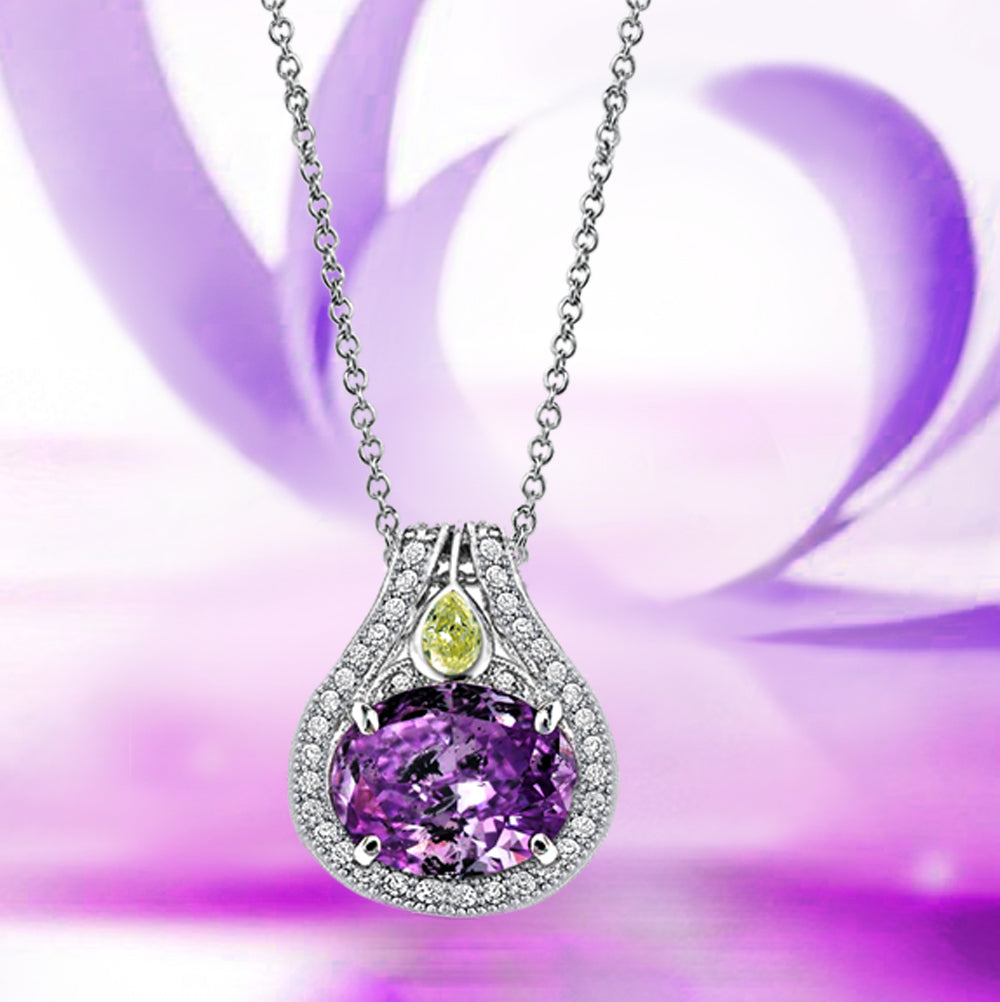 Purple Oval-Shaped CZ Pendant Necklace