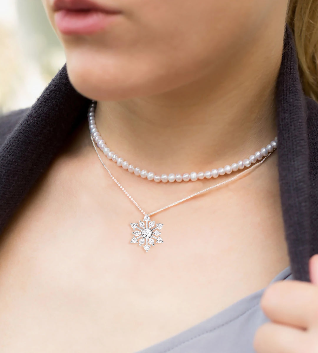 Ivy & Bauble White Gold Plated Winter Wonder CZ Snowflake Necklace