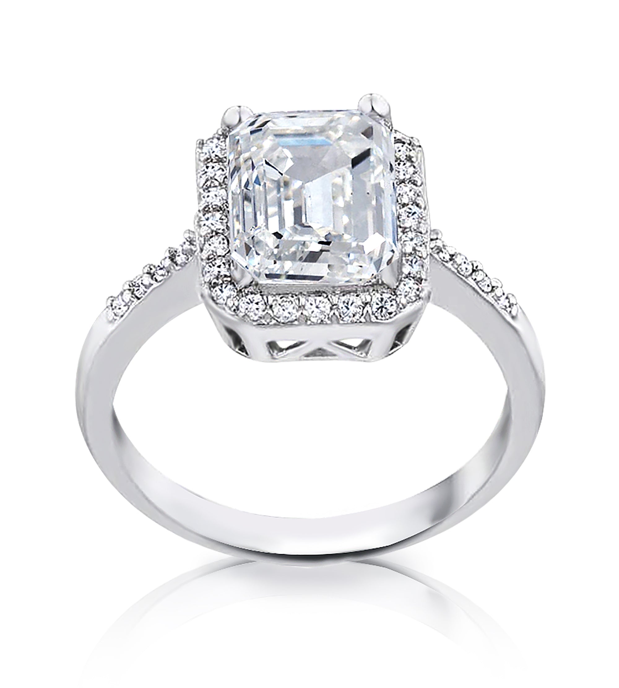 Emerald Cut CZ Halo Engagement Ring