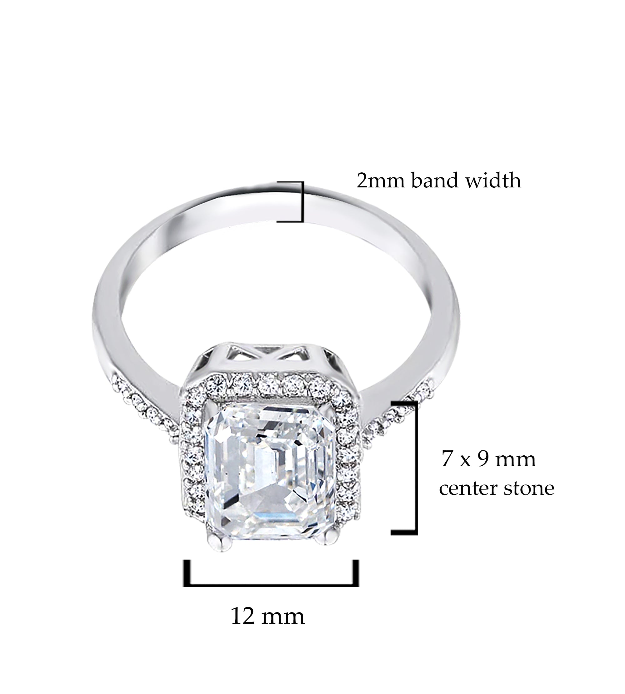 Emerald Cut CZ Halo Engagement Ring