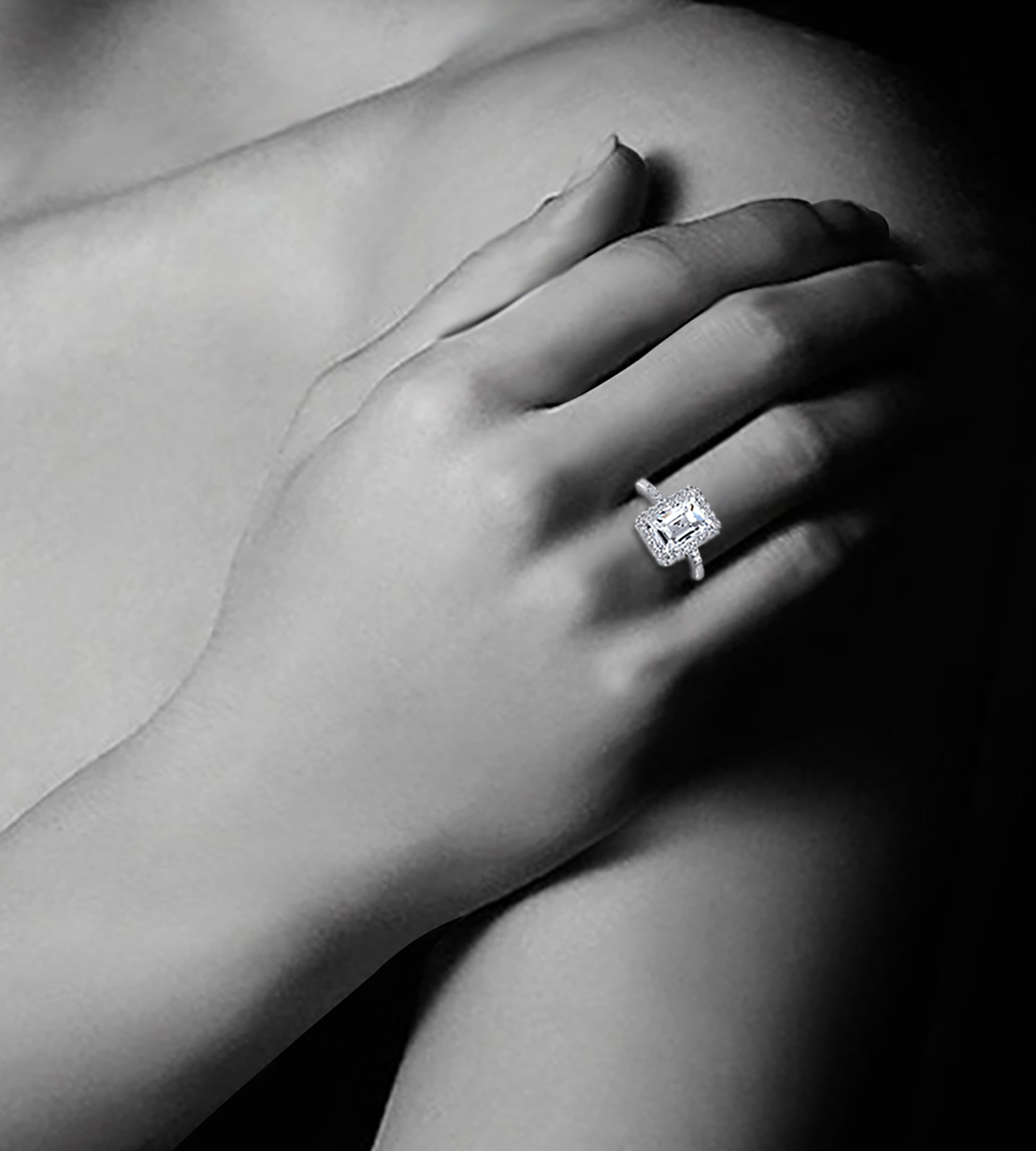 Emerald Cut CZ Halo Engagement Ring