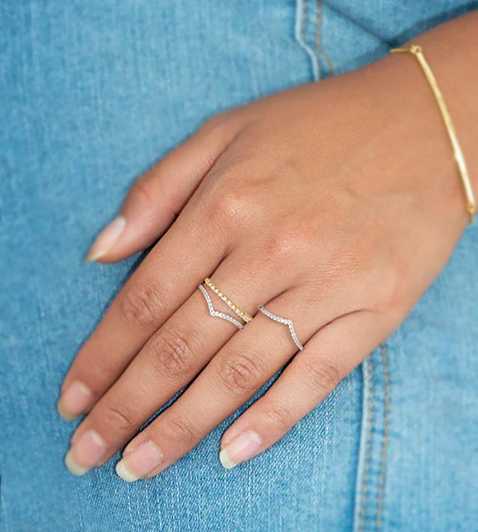 18K Gold Plated Chevron CZ Ring