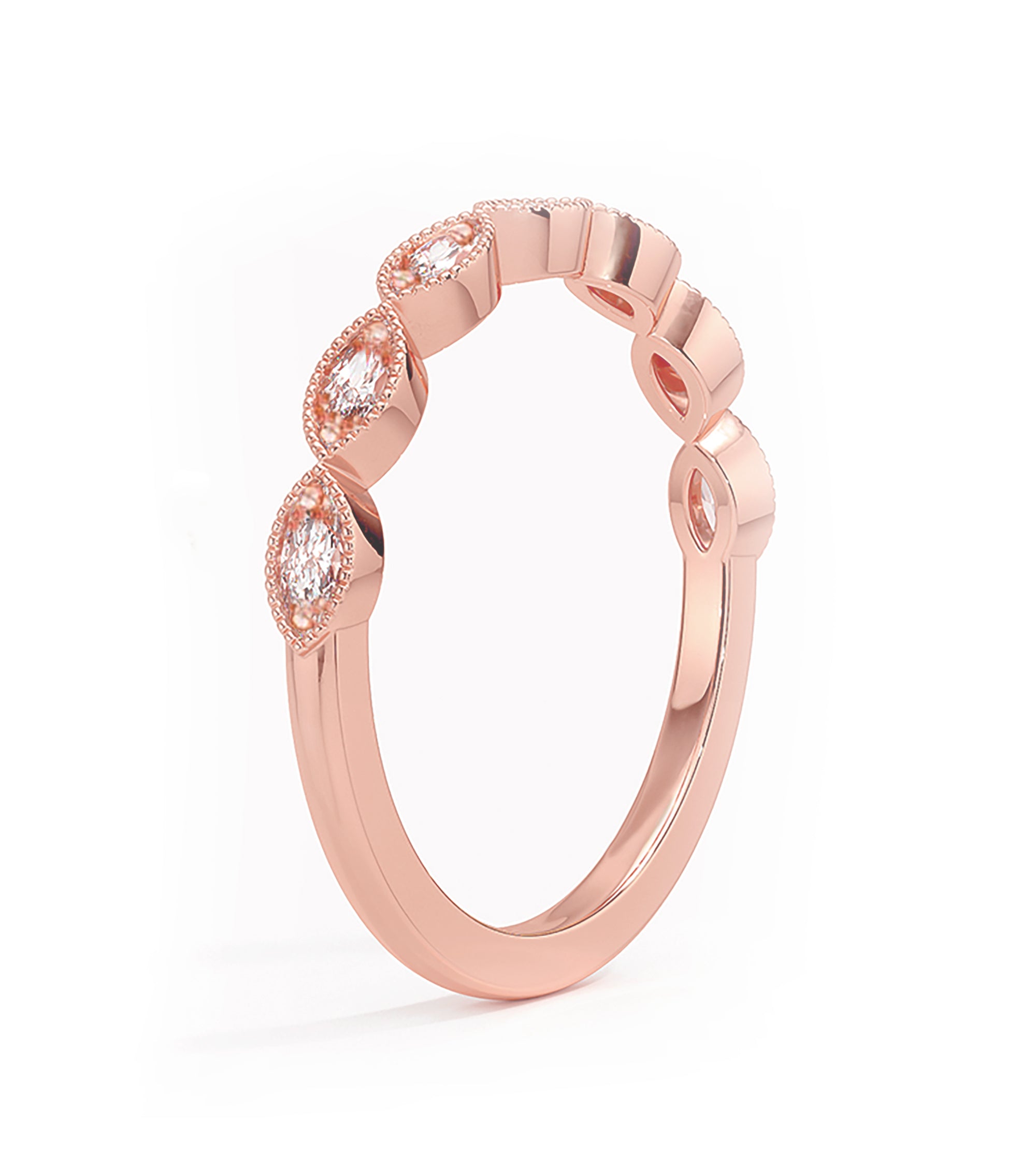 Art Deco CZ Wedding Ring in Rose Gold Plating