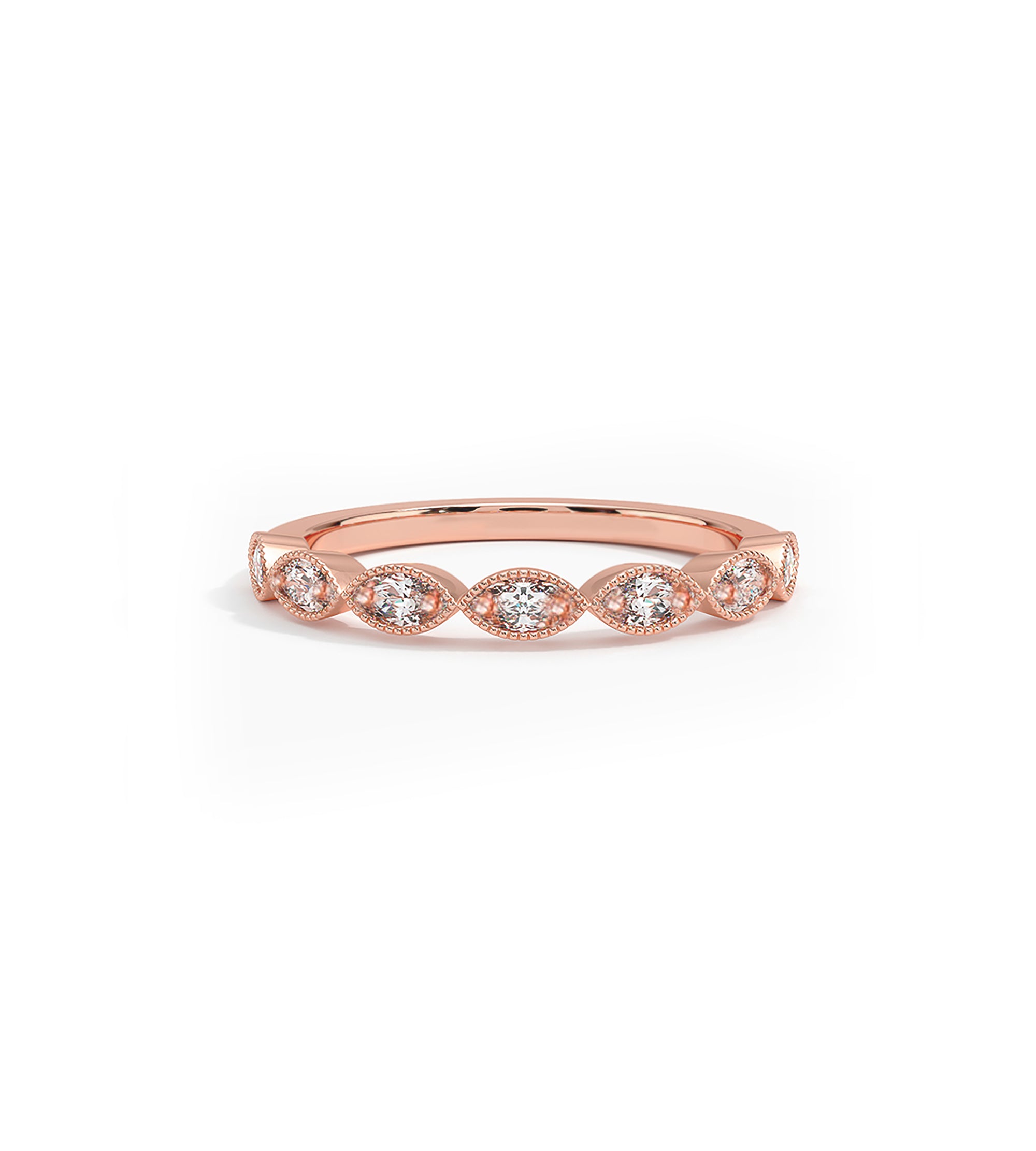 Art Deco CZ Wedding Ring in Rose Gold Plating