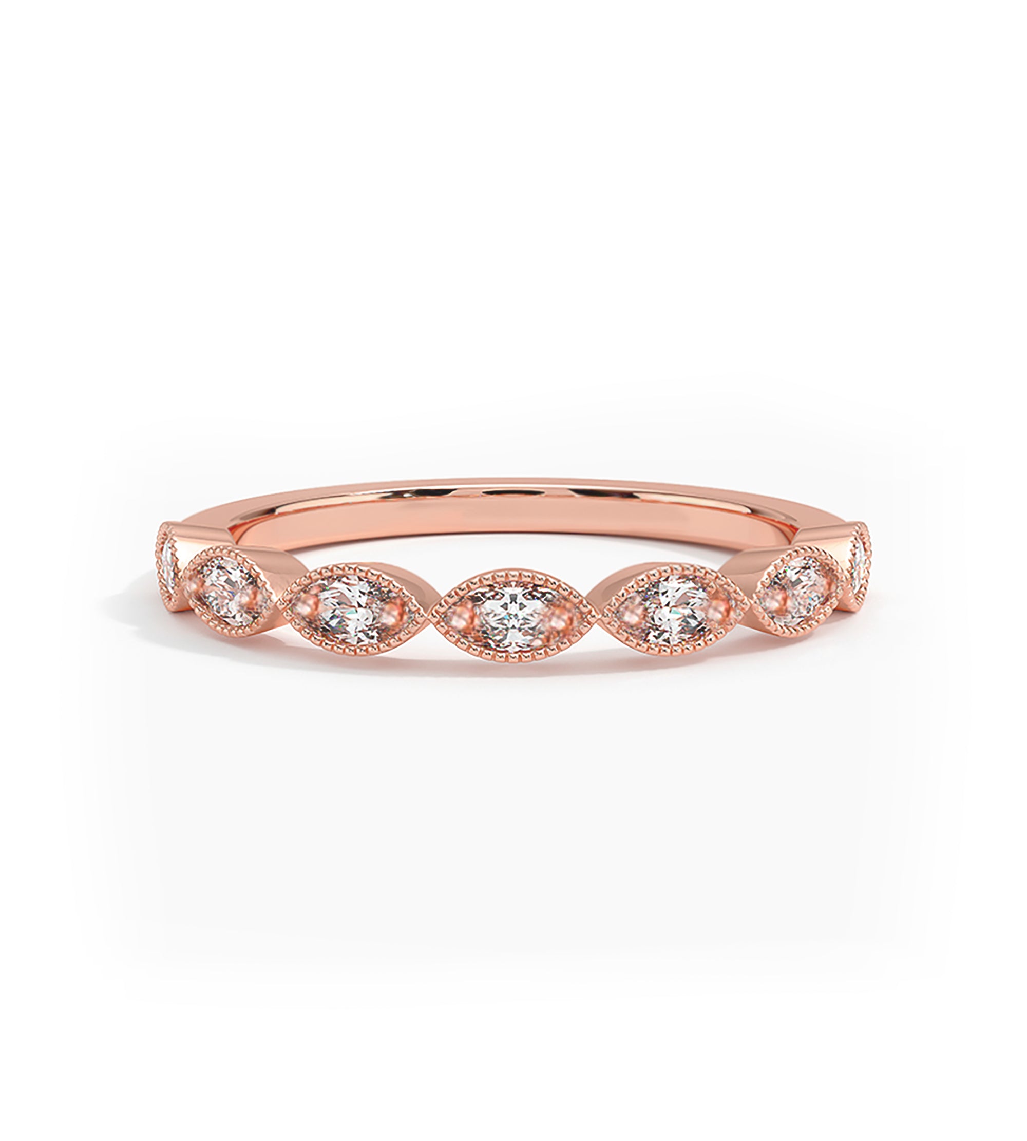 Art Deco CZ Wedding Ring in Rose Gold Plating