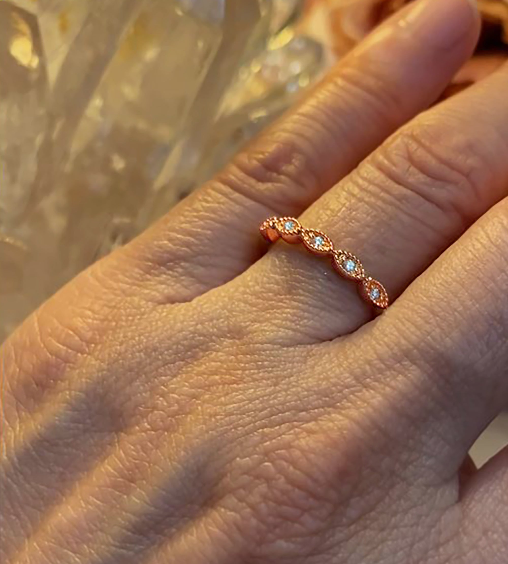 Art Deco CZ Wedding Ring in Rose Gold Plating