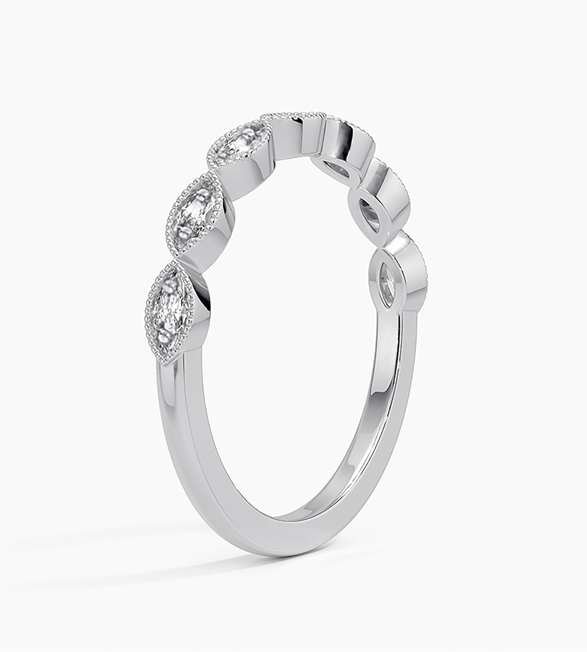 Art Deco CZ Wedding Ring in White Gold Plating