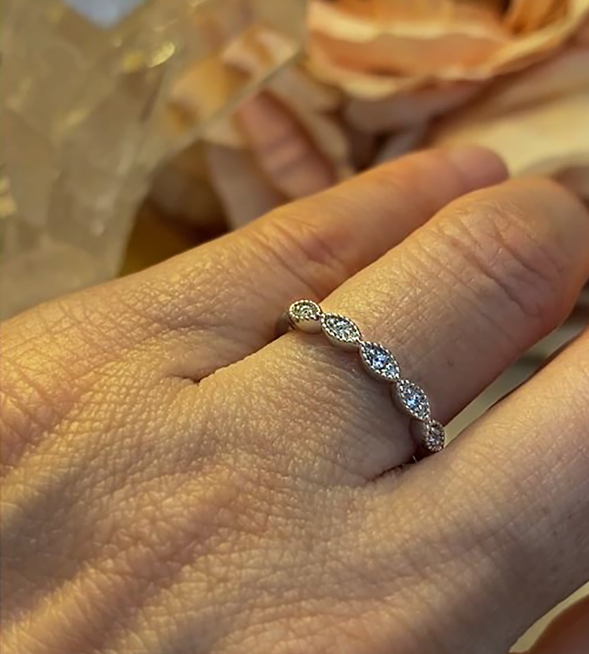 Art Deco CZ Wedding Ring in White Gold Plating