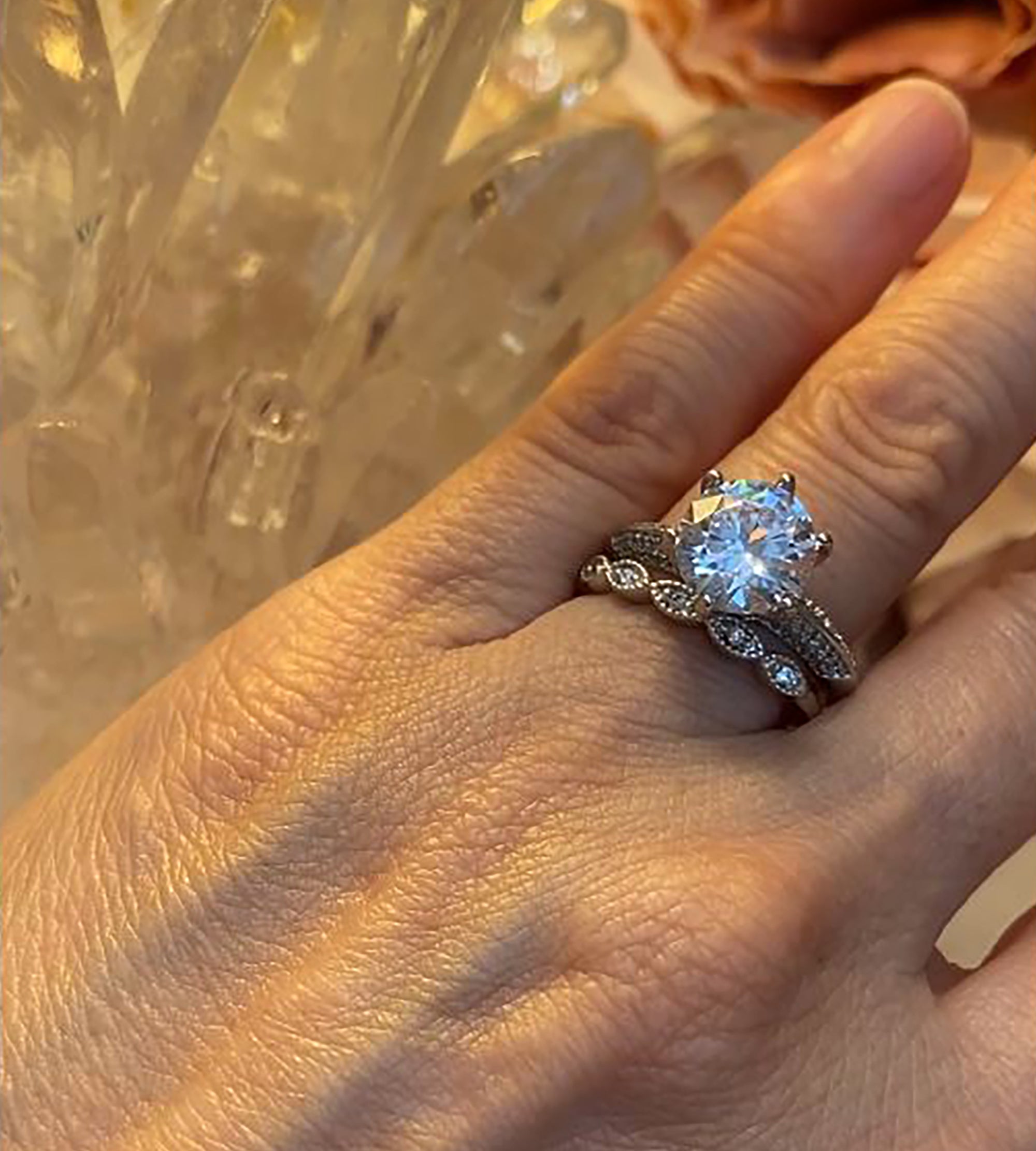 Art Deco CZ Wedding Ring in White Gold Plating