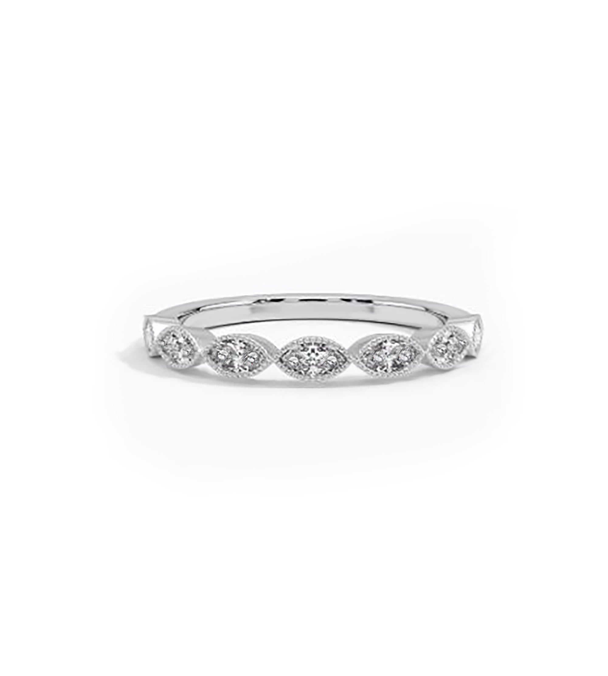 Art Deco CZ Wedding Ring in White Gold Plating