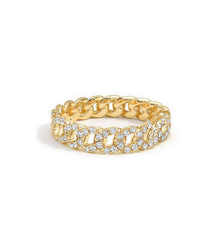 CZ Chain Ring in Yellow Gold Plating