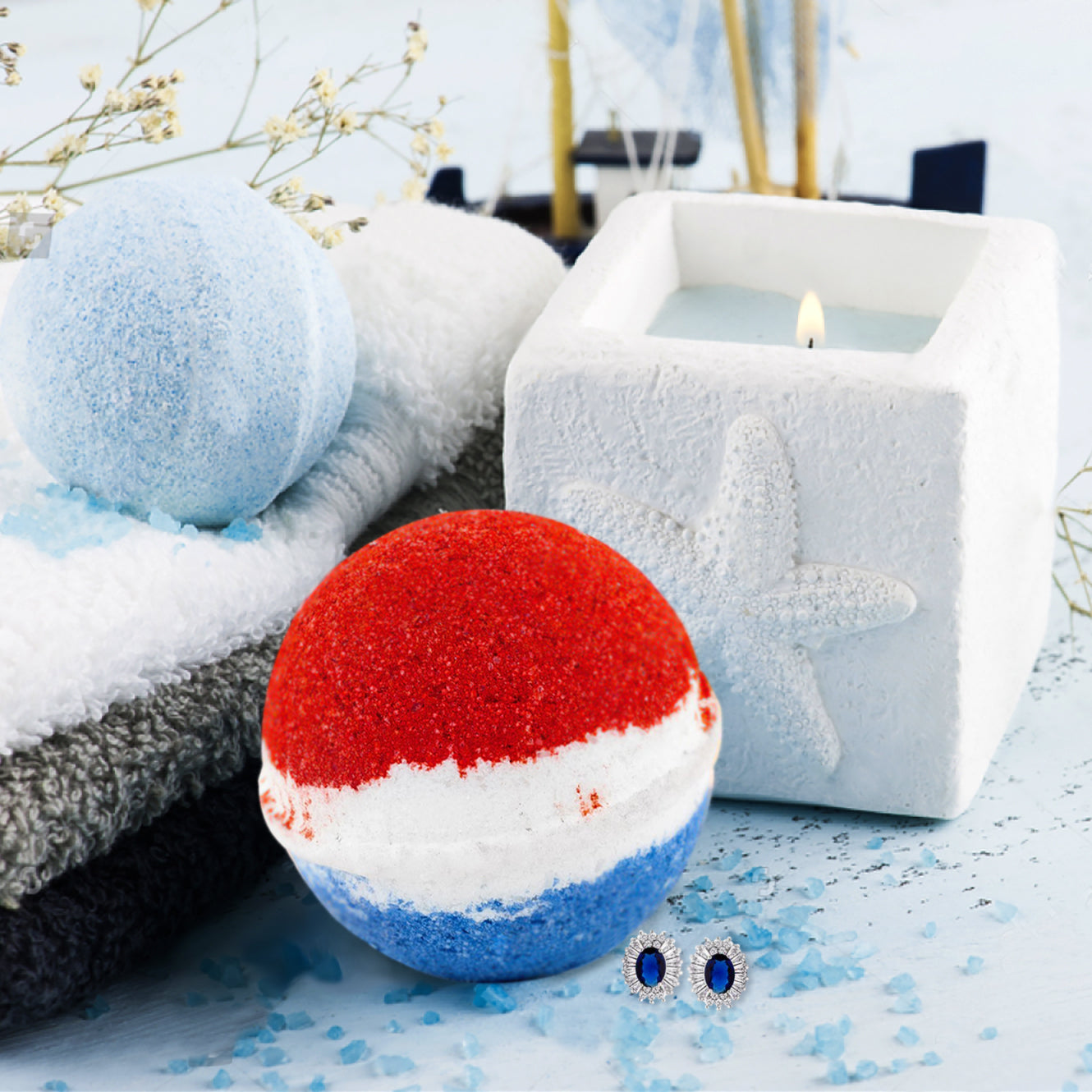 Stripe Bath Bomb with Jewelry Inside, Handmade in California