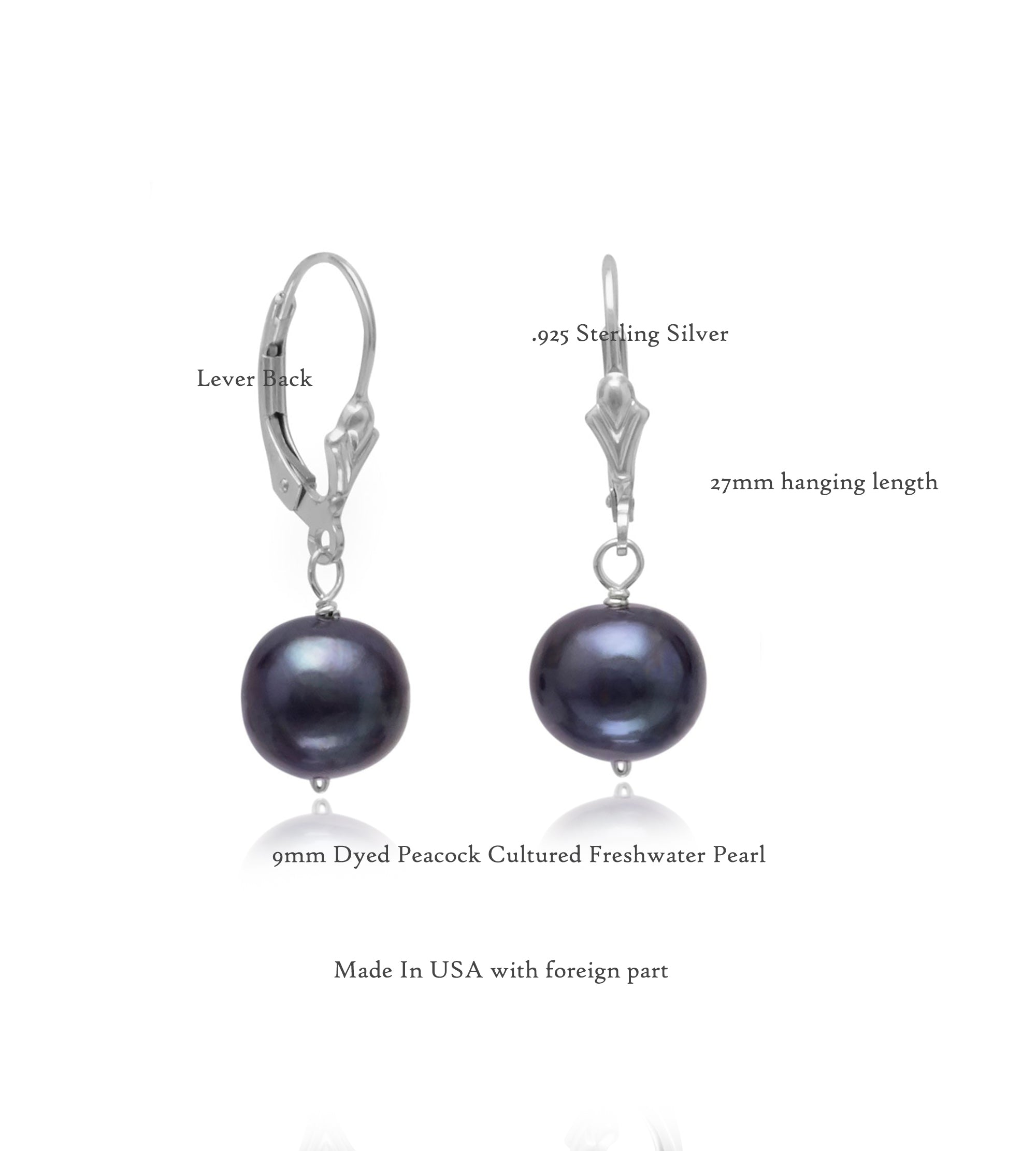Peacock Cultured Freshwater Pearl Dangle Earrings, 9mm
