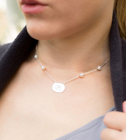 Freshwater Pearl Necklace with Engravable Tag