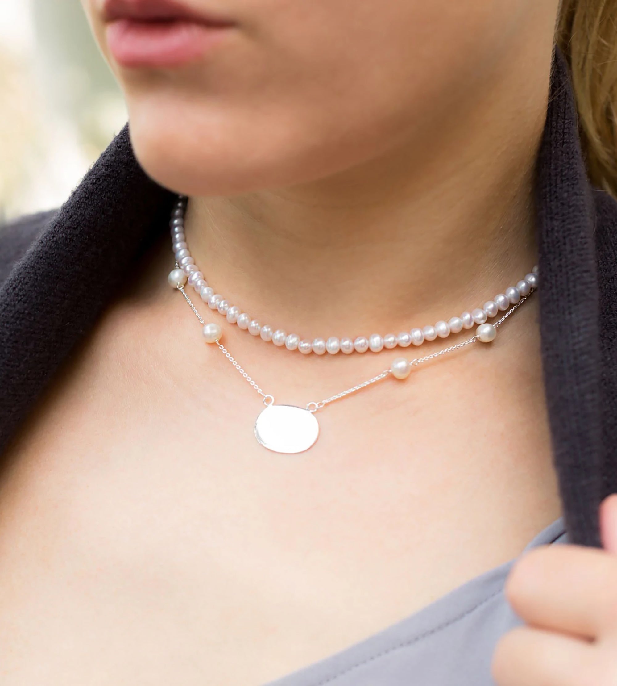 Freshwater Pearl Necklace with Engravable Tag