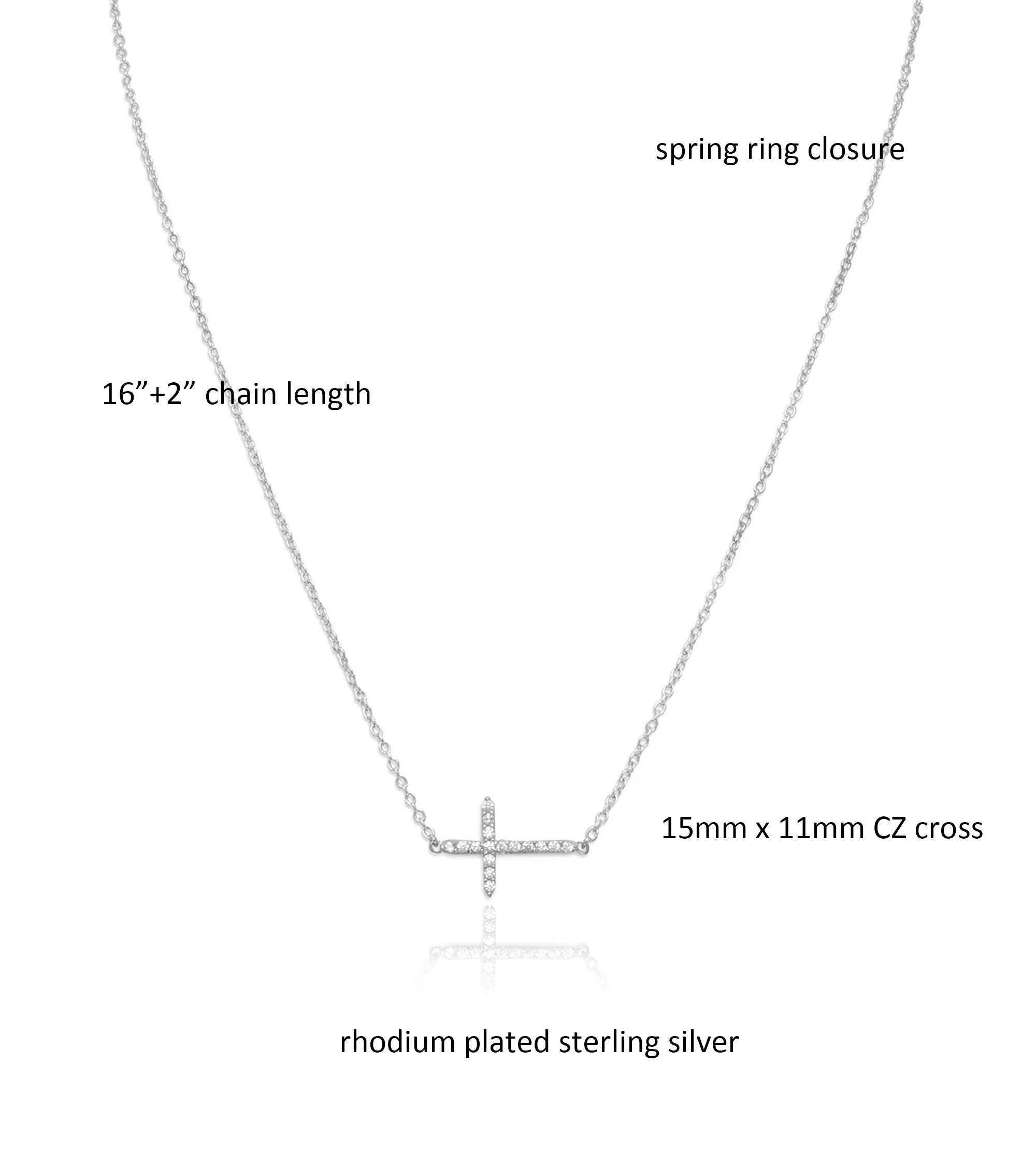 Sterling Silver CZ Horizontal Cross Necklace