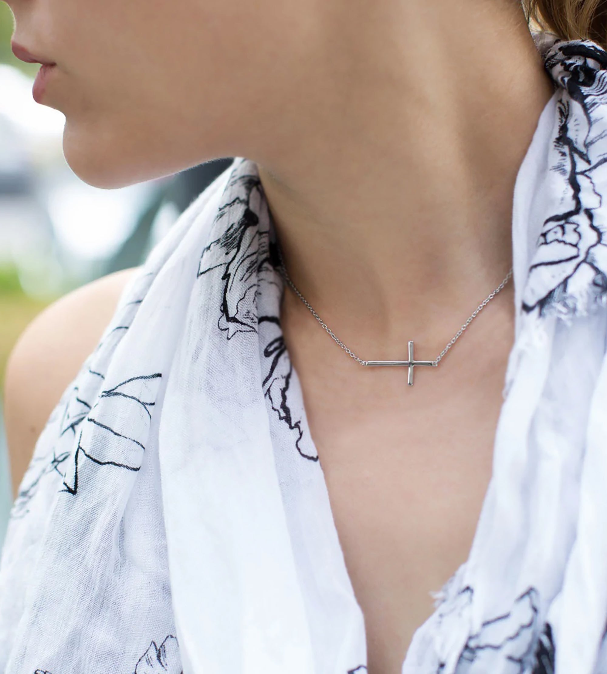 Sterling Silver Horizontal Cross Necklace